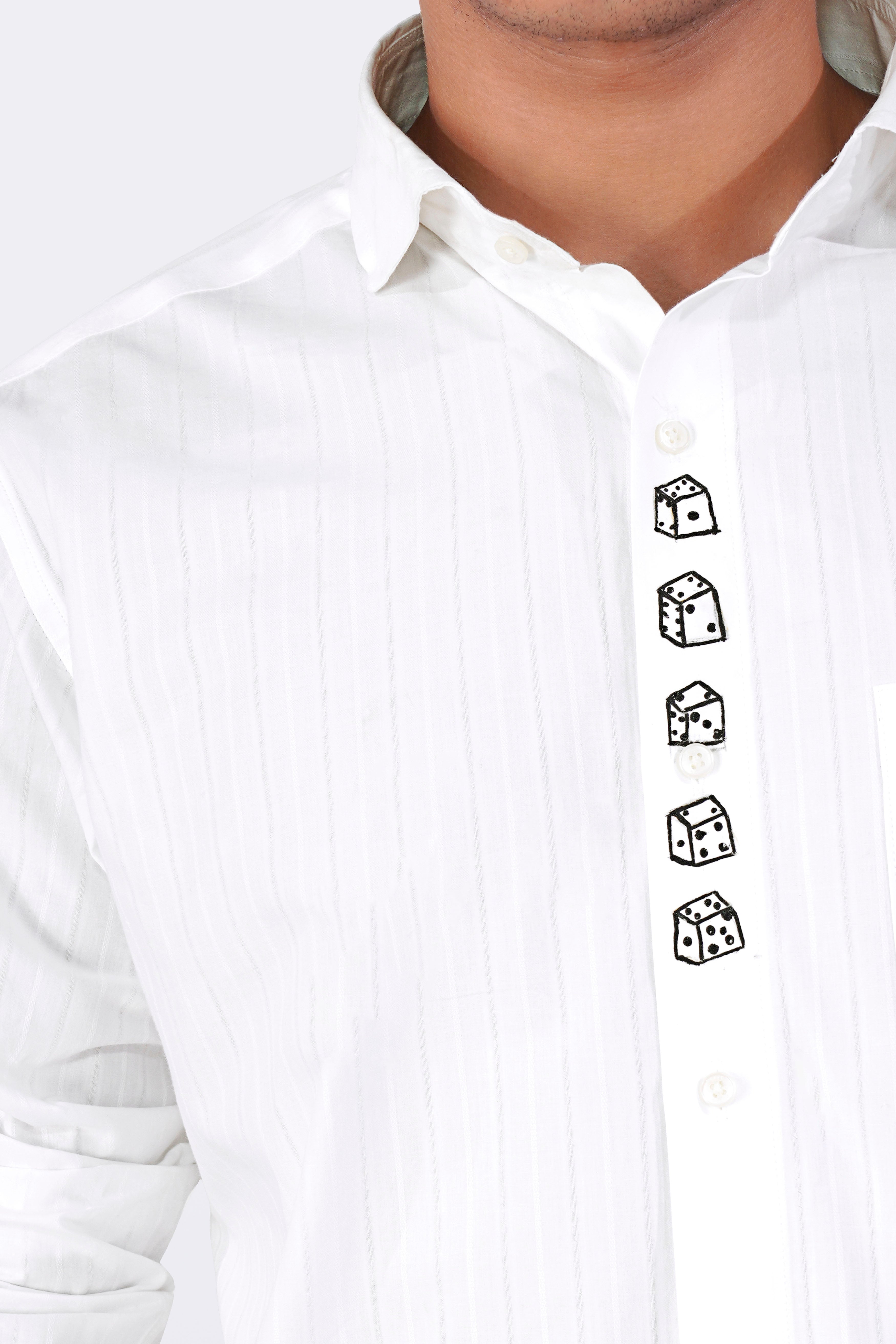 Bright White Striped with Dices Hand Painted Dobby Premium Giza Cotton Designer Shirt 6163-CA-ART-38, 6163-CA-ART-H-38, 6163-CA-ART-39, 6163-CA-ART-H-39, 6163-CA-ART-40, 6163-CA-ART-H-40, 6163-CA-ART-42, 6163-CA-ART-H-42, 6163-CA-ART-44, 6163-CA-ART-H-44, 6163-CA-ART-46, 6163-CA-ART-H-46, 6163-CA-ART-48, 6163-CA-ART-H-48, 6163-CA-ART-50, 6163-CA-ART-H-50, 6163-CA-ART-52, 6163-CA-ART-H-52