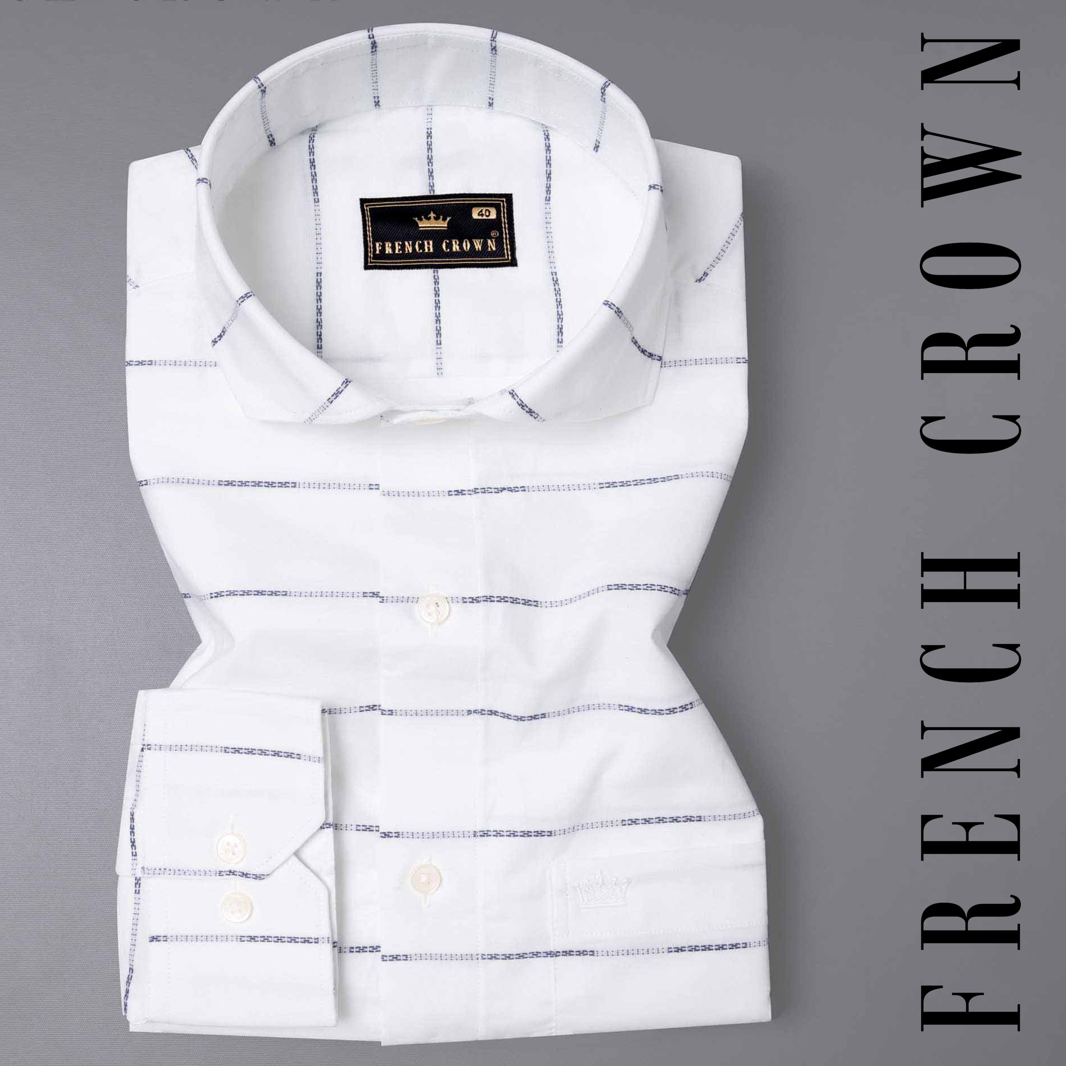 Bright White Striped Dobby Striped Premium Giza Cotton Shirt