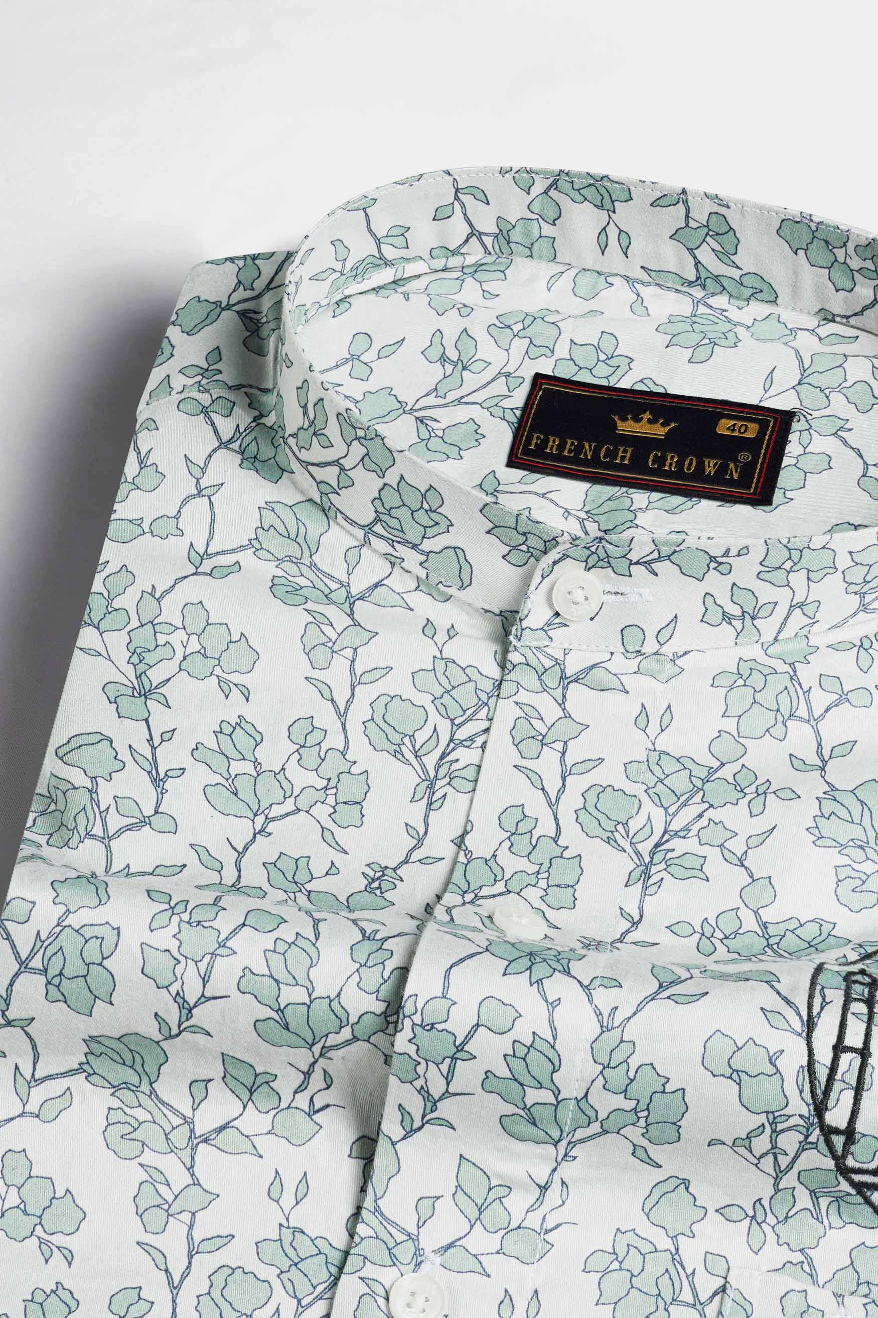 Gainsboro Gray and Tiara Green Leaves Printed with Taj Mahal Embroidered Super Soft Premium Cotton Designer Shirt 6195-M-E184-38, 6195-M-E184-H-38, 6195-M-E184-39, 6195-M-E184-H-39, 6195-M-E184-40, 6195-M-E184-H-40, 6195-M-E184-42, 6195-M-E184-H-42, 6195-M-E184-44, 6195-M-E184-H-44, 6195-M-E184-46, 6195-M-E184-H-46, 6195-M-E184-48, 6195-M-E184-H-48, 6195-M-E184-50, 6195-M-E184-H-50, 6195-M-E184-52, 6195-M-E184-H-52