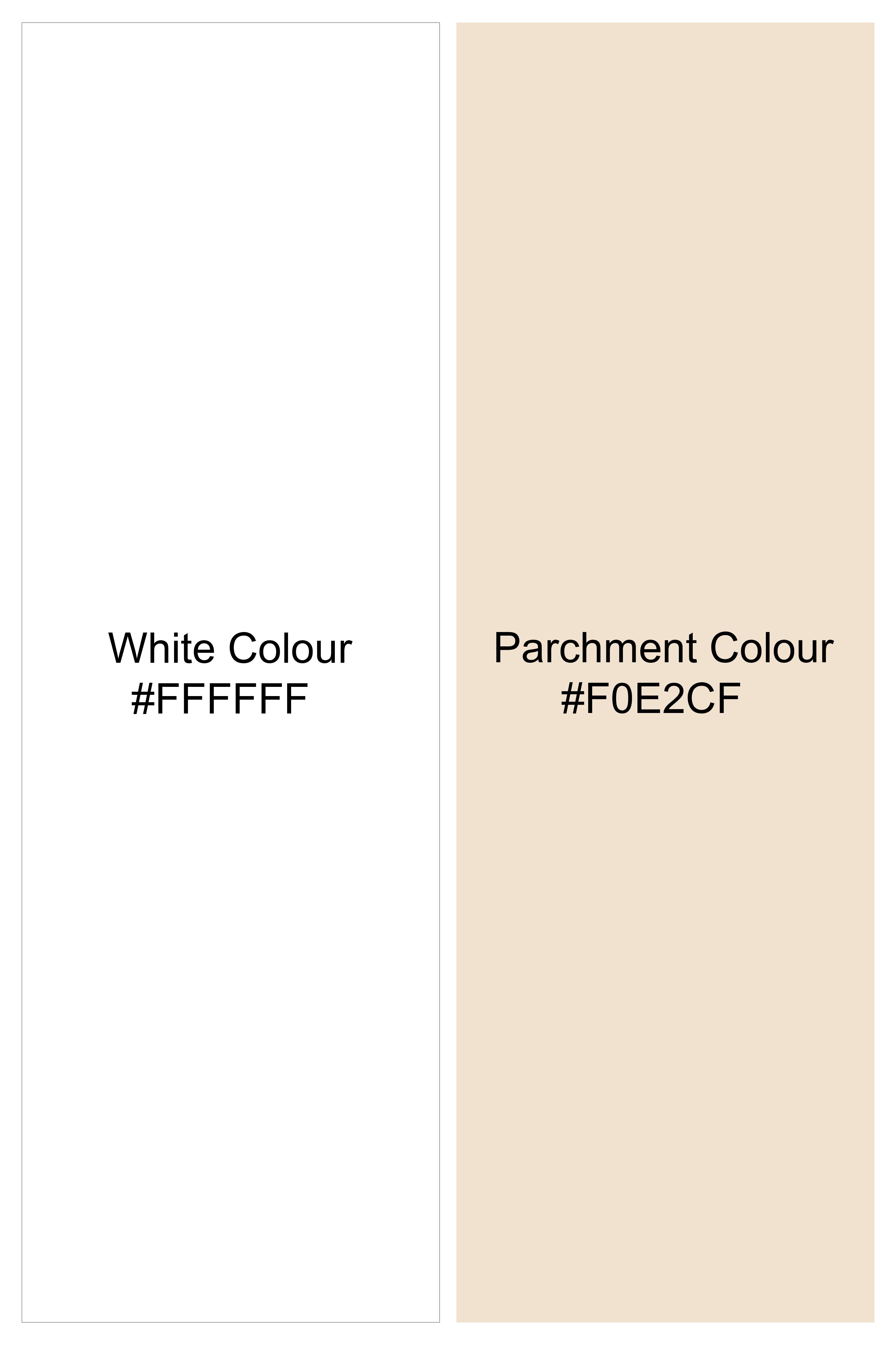 Bright White with Parchment Brown Hand Painted Luxurious Linen Designer Kurta Shirt