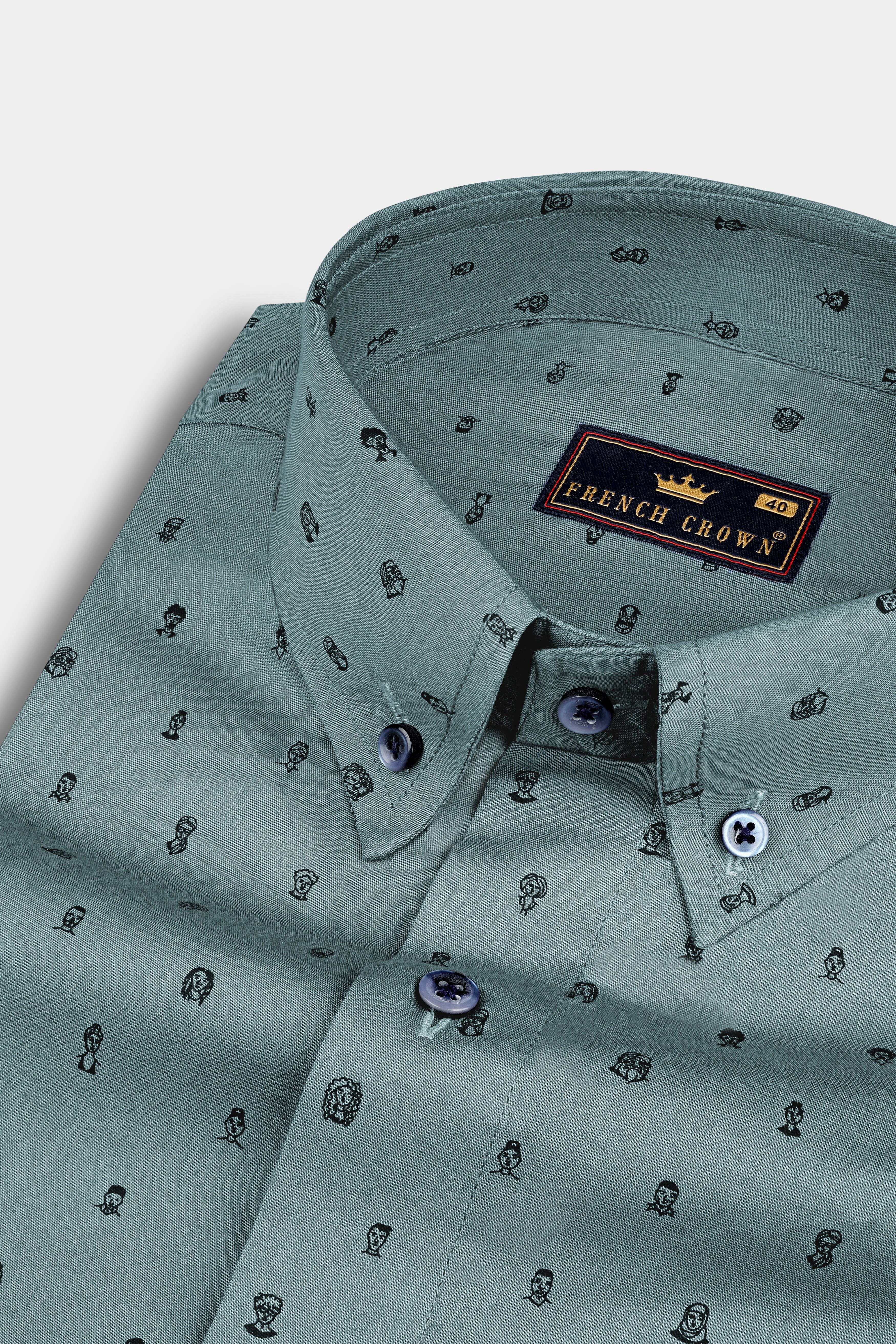 Pewter Face Printed Dobby Textured Premium Giza Cotton Shirt