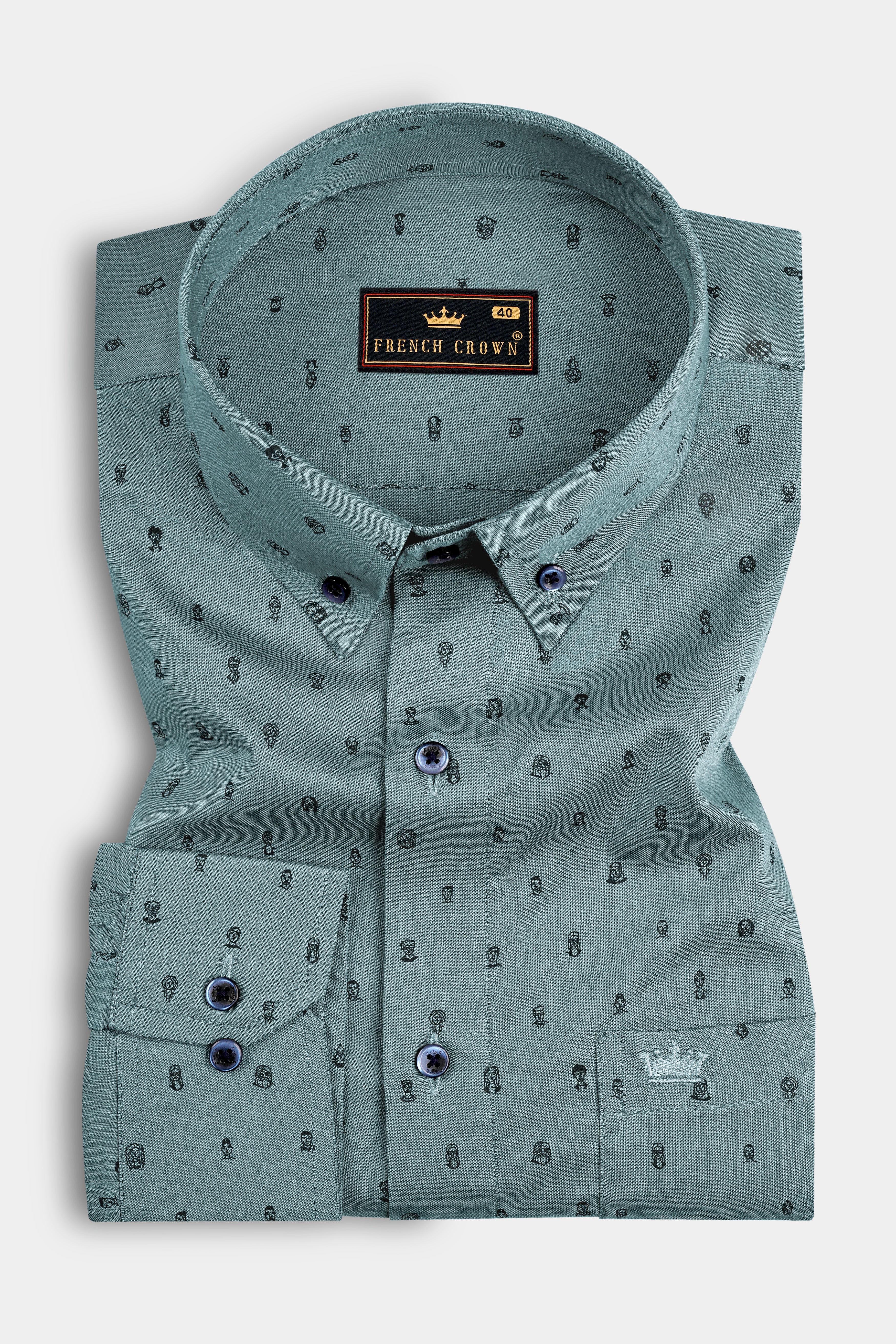 Pewter Face Printed Dobby Textured Premium Giza Cotton Shirt
