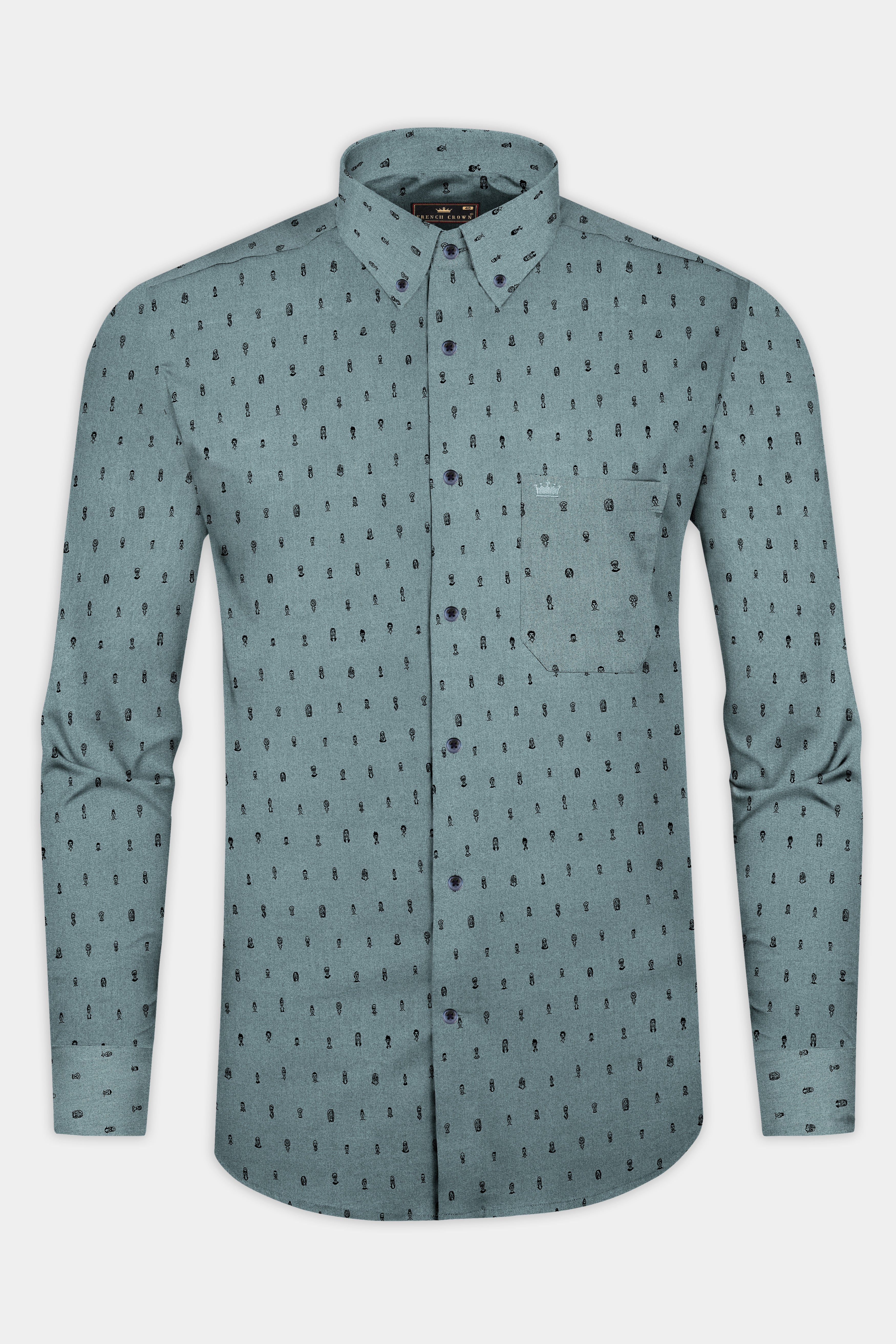 Pewter Face Printed Dobby Textured Premium Giza Cotton Shirt