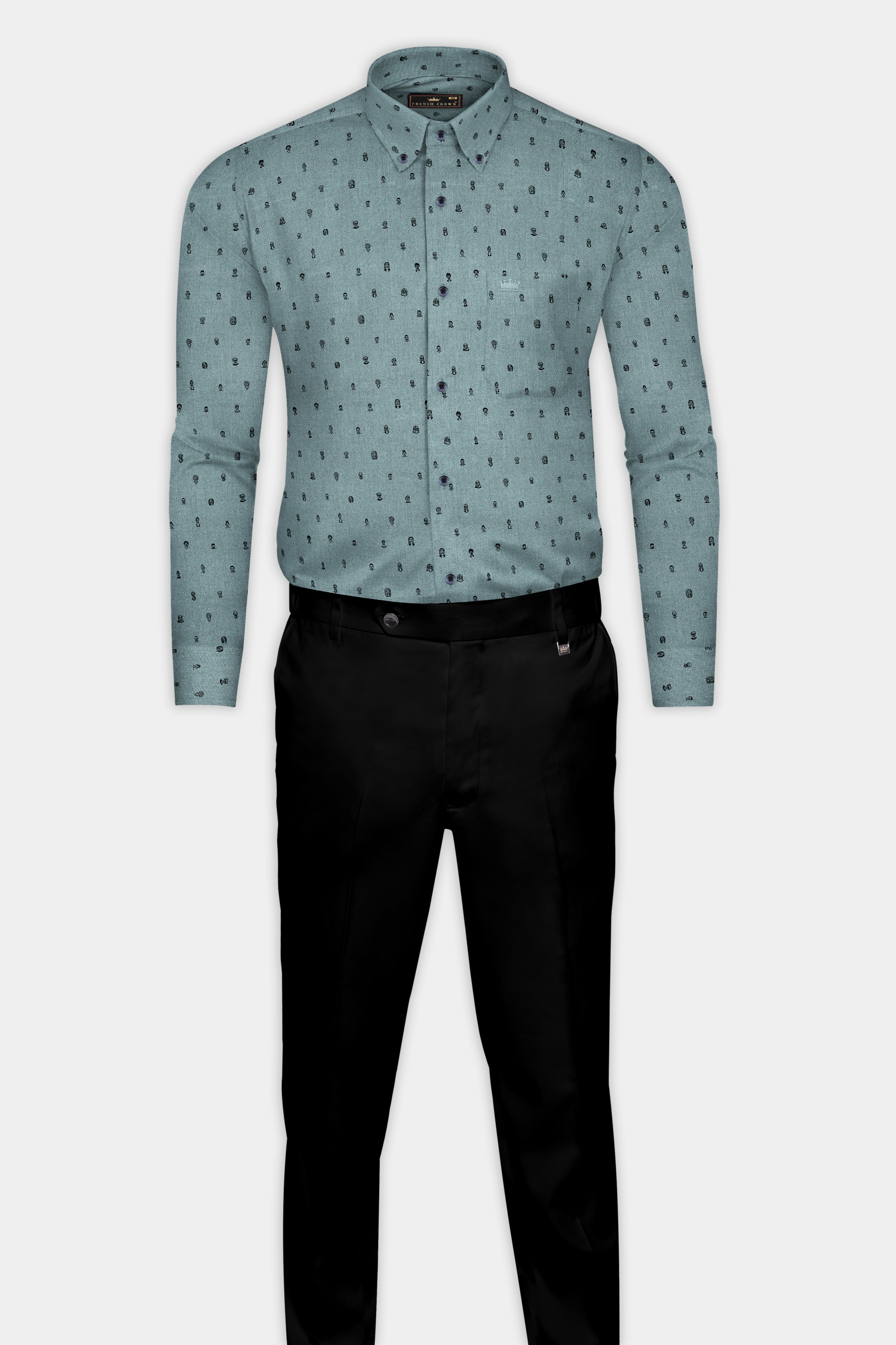 Pewter Face Printed Dobby Textured Premium Giza Cotton Shirt