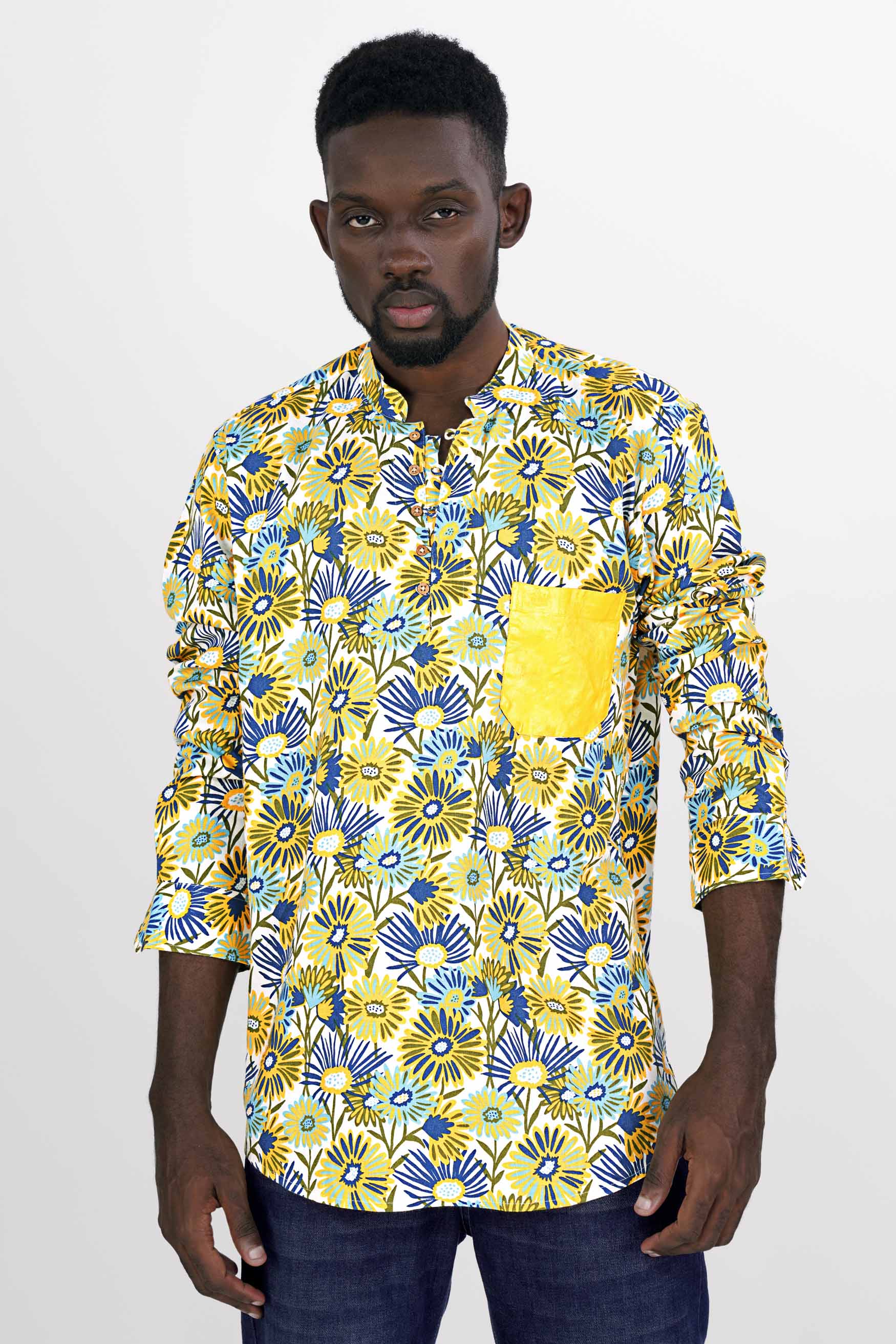 Sweetcorn Yellow with Bright White Multicolour Floral Printed Hand Painted Royal Oxford Kurta Designer Shirt 6235-KS-ART-38, 6235-KS-ART-H-38, 6235-KS-ART-39, 6235-KS-ART-H-39, 6235-KS-ART-40, 6235-KS-ART-H-40, 6235-KS-ART-42, 6235-KS-ART-H-42, 6235-KS-ART-44, 6235-KS-ART-H-44, 6235-KS-ART-46, 6235-KS-ART-H-46, 6235-KS-ART-48, 6235-KS-ART-H-48, 6235-KS-ART-50, 6235-KS-ART-H-50, 6235-KS-ART-52, 6235-KS-ART-H-52