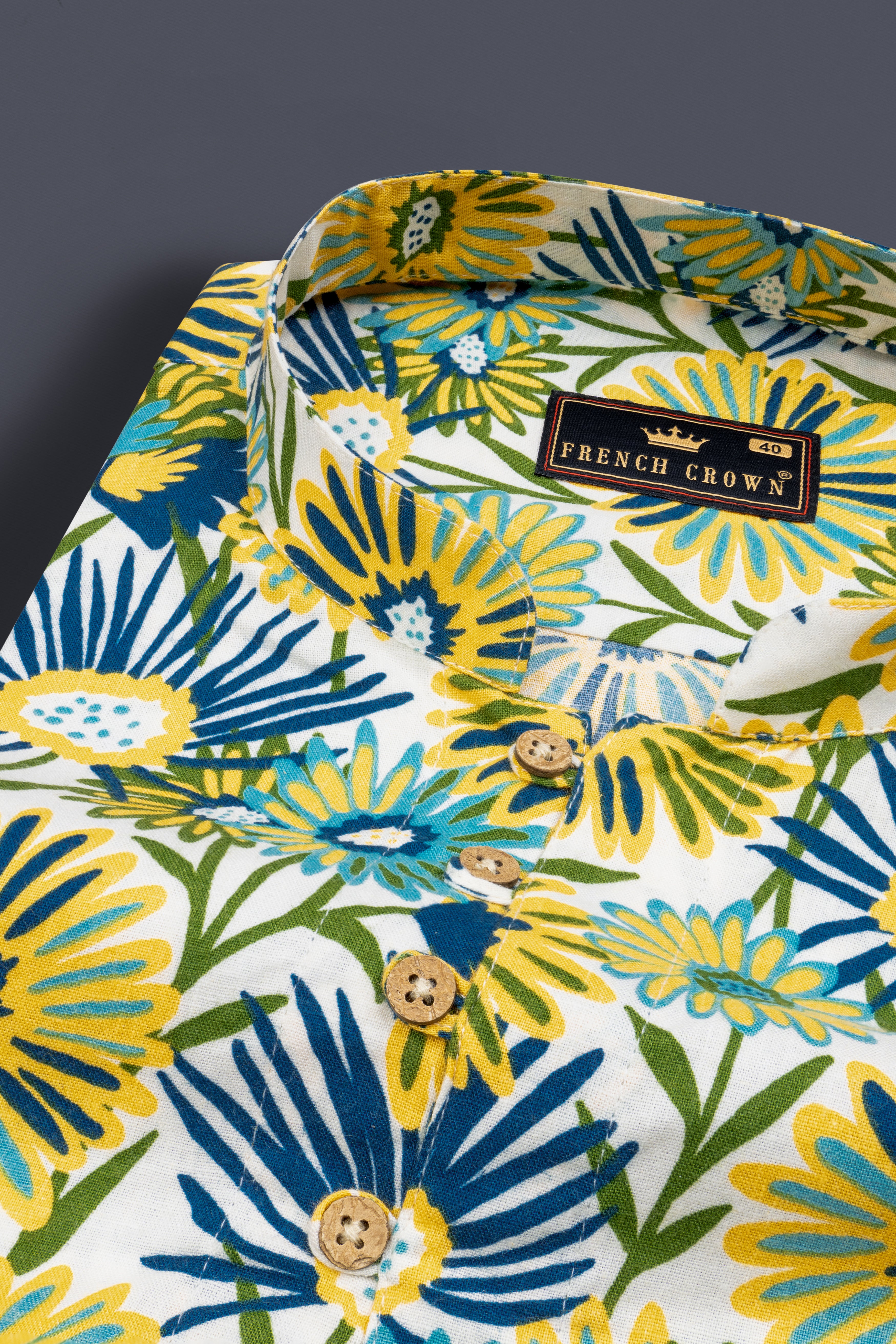 Bright Sun Yellow Tropical Printed Oxford Kurta Shirt