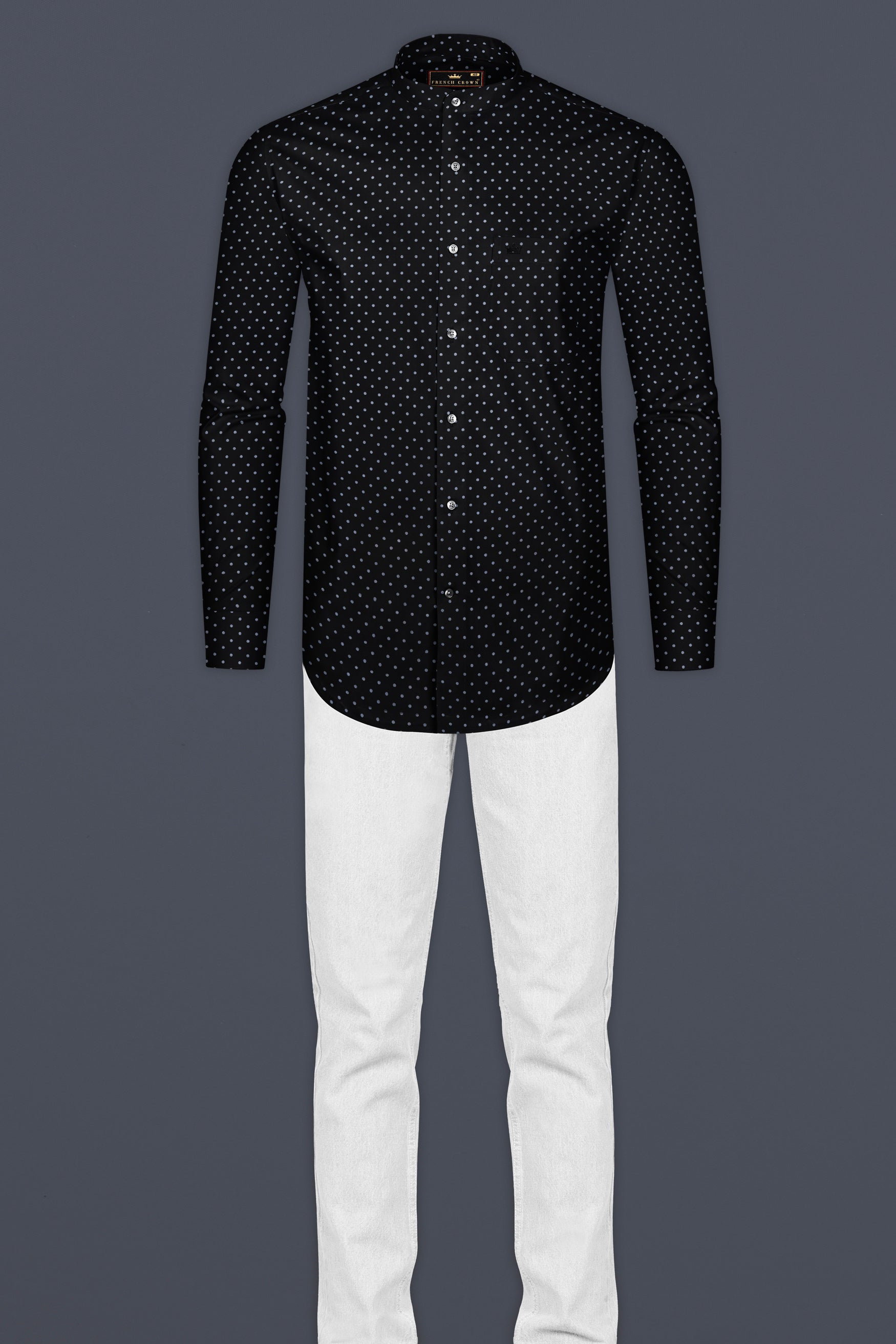 Jade Black Twill Polka Dots Premium Cotton Shirt