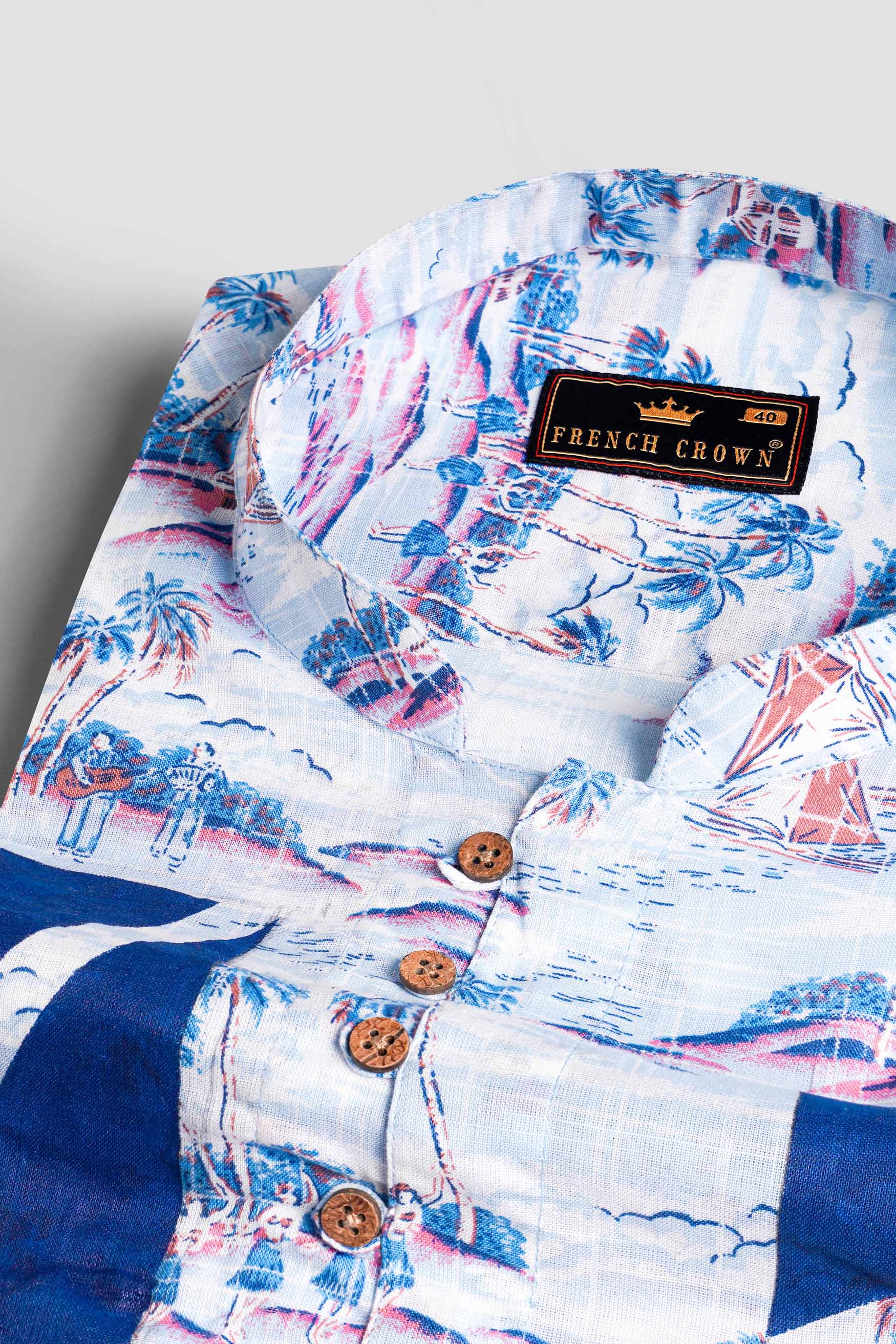 Bright White with Cerulean Blue Hand Painted Luxurious Linen Designer Kurta Shirt 6275-KS-ART-38, 6275-KS-ART-H-38, 6275-KS-ART-39, 6275-KS-ART-H-39, 6275-KS-ART-40, 6275-KS-ART-H-40, 6275-KS-ART-42, 6275-KS-ART-H-42, 6275-KS-ART-44, 6275-KS-ART-H-44, 6275-KS-ART-46, 6275-KS-ART-H-46, 6275-KS-ART-48, 6275-KS-ART-H-48, 6275-KS-ART-50, 6275-KS-ART-H-50, 6275-KS-ART-52, 6275-KS-ART-H-52