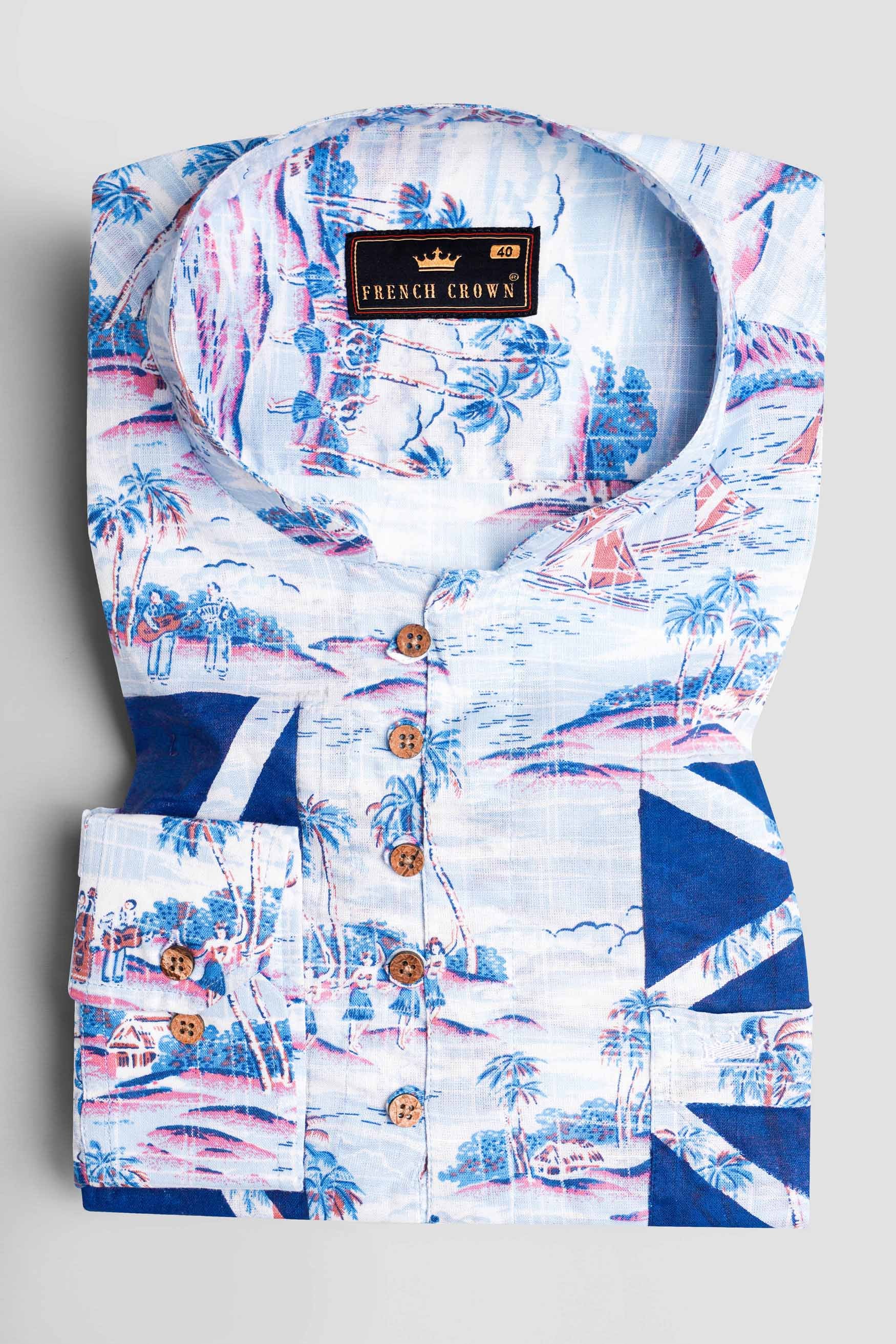 Bright White with Cerulean Blue Hand Painted Luxurious Linen Designer Kurta Shirt 6275-KS-ART-38, 6275-KS-ART-H-38, 6275-KS-ART-39, 6275-KS-ART-H-39, 6275-KS-ART-40, 6275-KS-ART-H-40, 6275-KS-ART-42, 6275-KS-ART-H-42, 6275-KS-ART-44, 6275-KS-ART-H-44, 6275-KS-ART-46, 6275-KS-ART-H-46, 6275-KS-ART-48, 6275-KS-ART-H-48, 6275-KS-ART-50, 6275-KS-ART-H-50, 6275-KS-ART-52, 6275-KS-ART-H-52