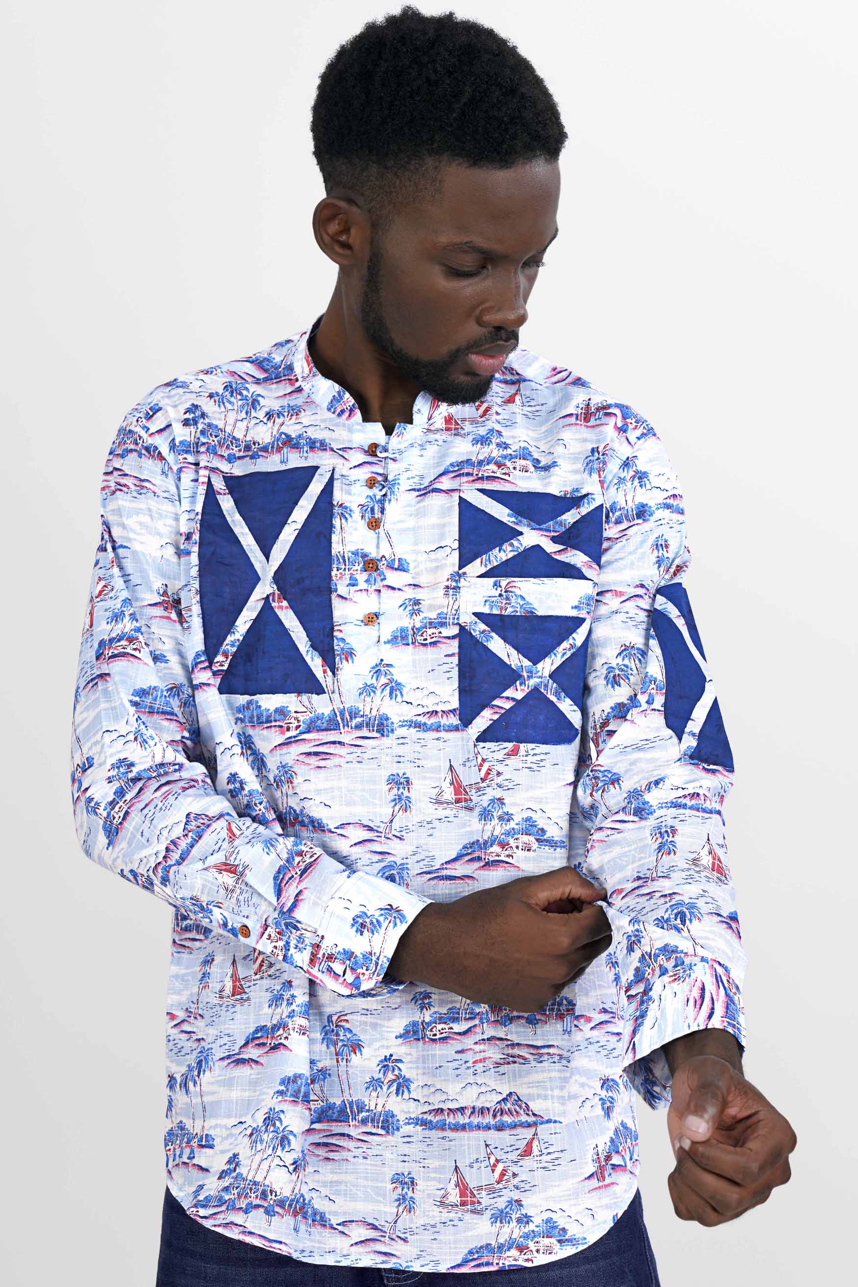 Bright White with Cerulean Blue Hand Painted Luxurious Linen Designer Kurta Shirt 6275-KS-ART-38, 6275-KS-ART-H-38, 6275-KS-ART-39, 6275-KS-ART-H-39, 6275-KS-ART-40, 6275-KS-ART-H-40, 6275-KS-ART-42, 6275-KS-ART-H-42, 6275-KS-ART-44, 6275-KS-ART-H-44, 6275-KS-ART-46, 6275-KS-ART-H-46, 6275-KS-ART-48, 6275-KS-ART-H-48, 6275-KS-ART-50, 6275-KS-ART-H-50, 6275-KS-ART-52, 6275-KS-ART-H-52