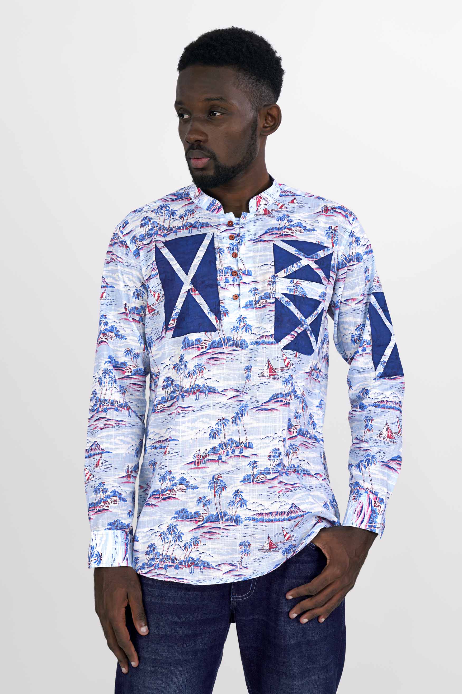 Bright White with Cerulean Blue Hand Painted Luxurious Linen Designer Kurta Shirt 6275-KS-ART-38, 6275-KS-ART-H-38, 6275-KS-ART-39, 6275-KS-ART-H-39, 6275-KS-ART-40, 6275-KS-ART-H-40, 6275-KS-ART-42, 6275-KS-ART-H-42, 6275-KS-ART-44, 6275-KS-ART-H-44, 6275-KS-ART-46, 6275-KS-ART-H-46, 6275-KS-ART-48, 6275-KS-ART-H-48, 6275-KS-ART-50, 6275-KS-ART-H-50, 6275-KS-ART-52, 6275-KS-ART-H-52
