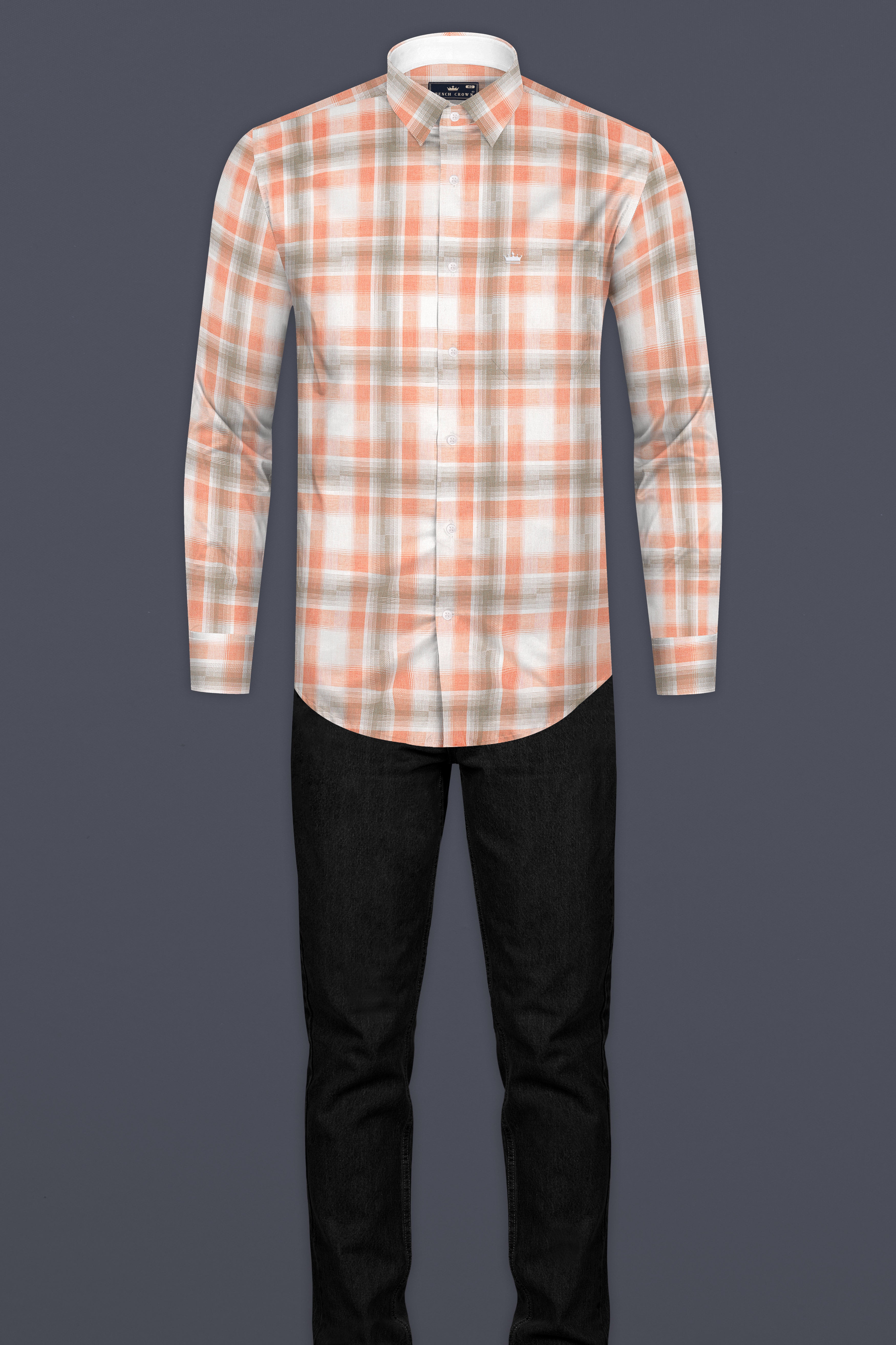 Beaver Brown and Zinnwaldite Twill Checkered Premium Cotton Shirt