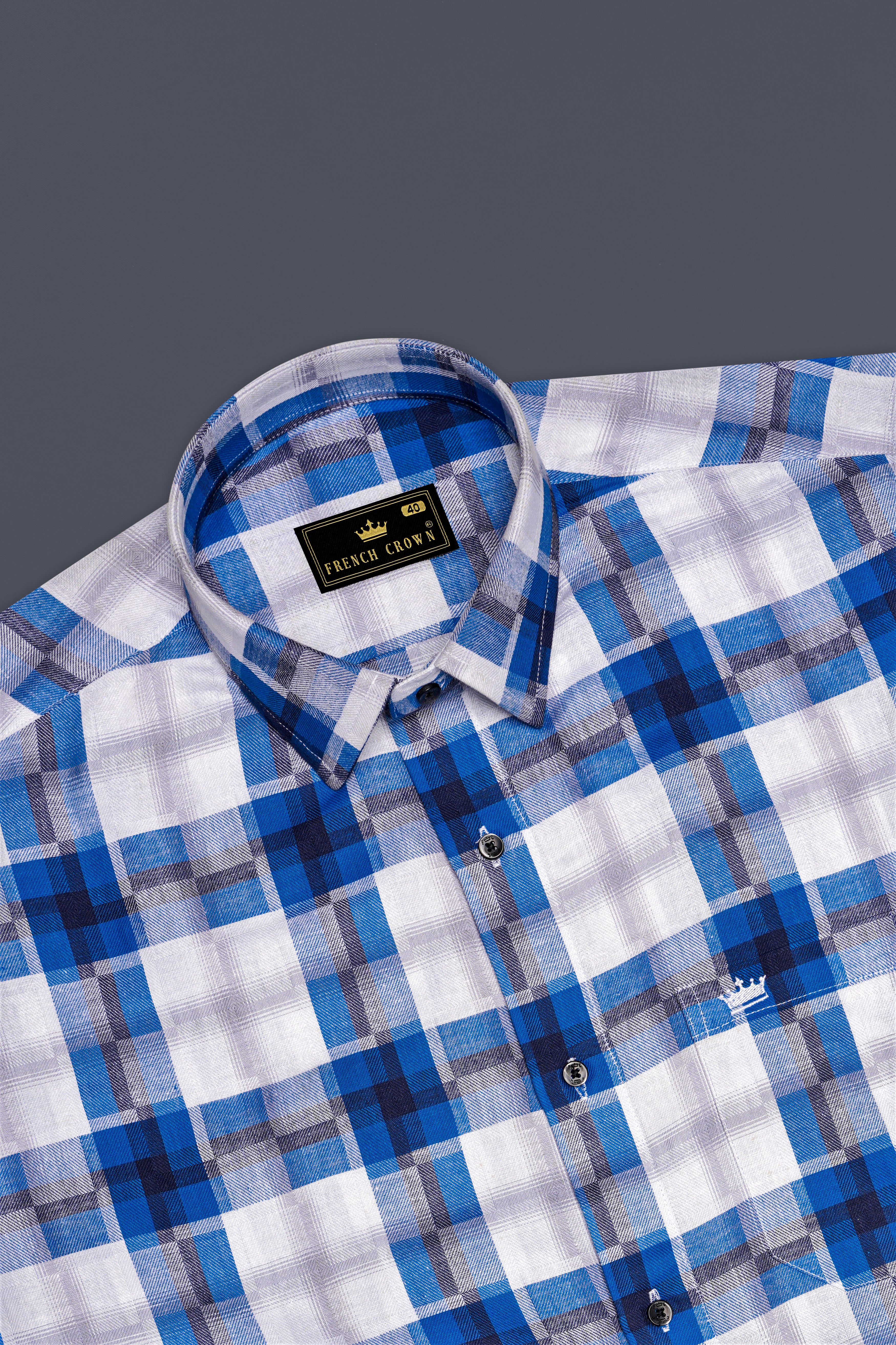 Bright white and Tory Blue Checkered Premium Cotton Shirt