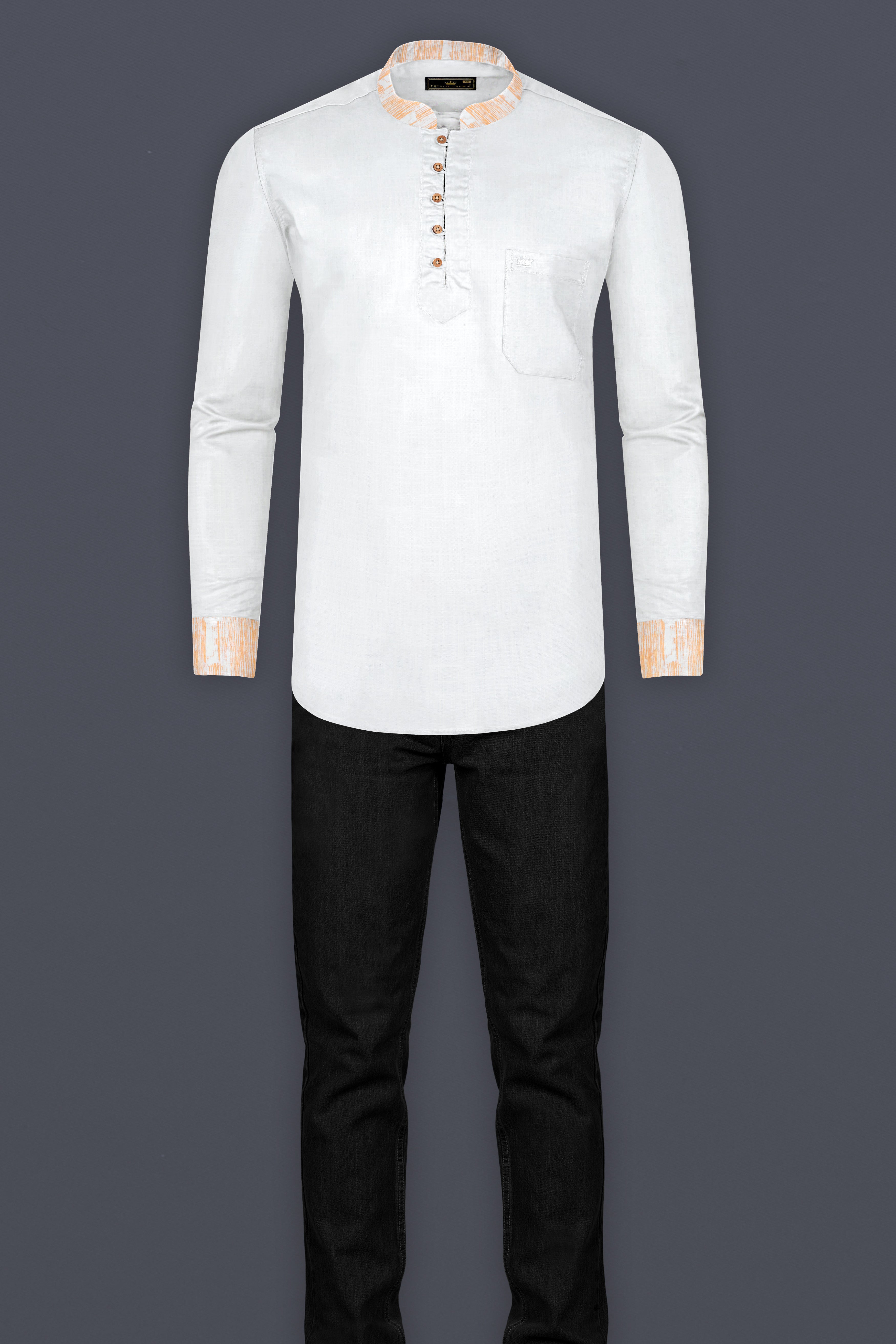 Bright White Luxurious Linen Kurta Shirt