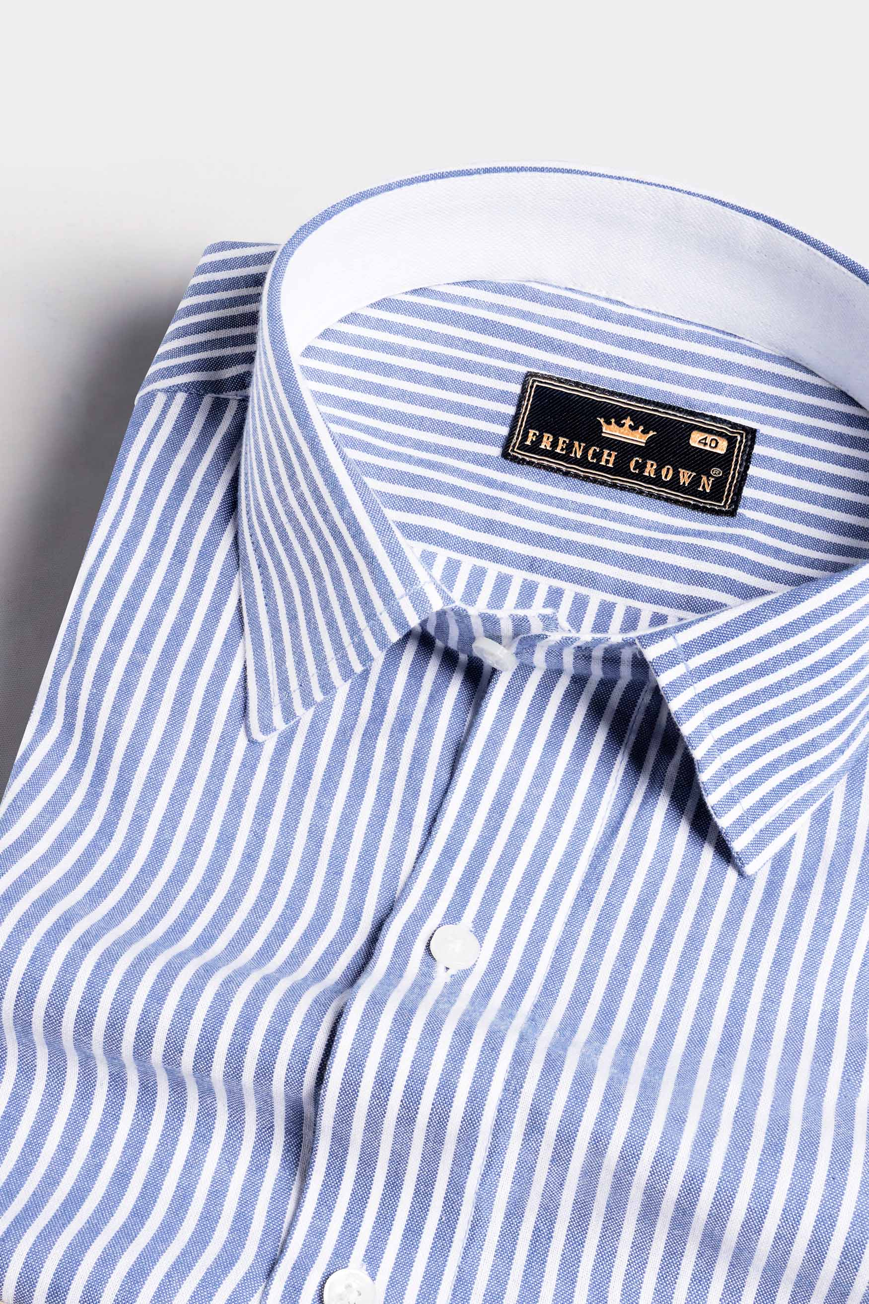 Yonder Blue Striped with White Hand Painted Royal Oxford Designer Shirt 6345-CP-SS-ART-38, 6345-CP-SS-ART-39, 6345-CP-SS-ART-40, 6345-CP-SS-ART-42, 6345-CP-SS-ART-44, 6345-CP-SS-ART-46, 6345-CP-SS-ART-48, 6345-CP-SS-ART-50, 6345-CP-SS-ART-52