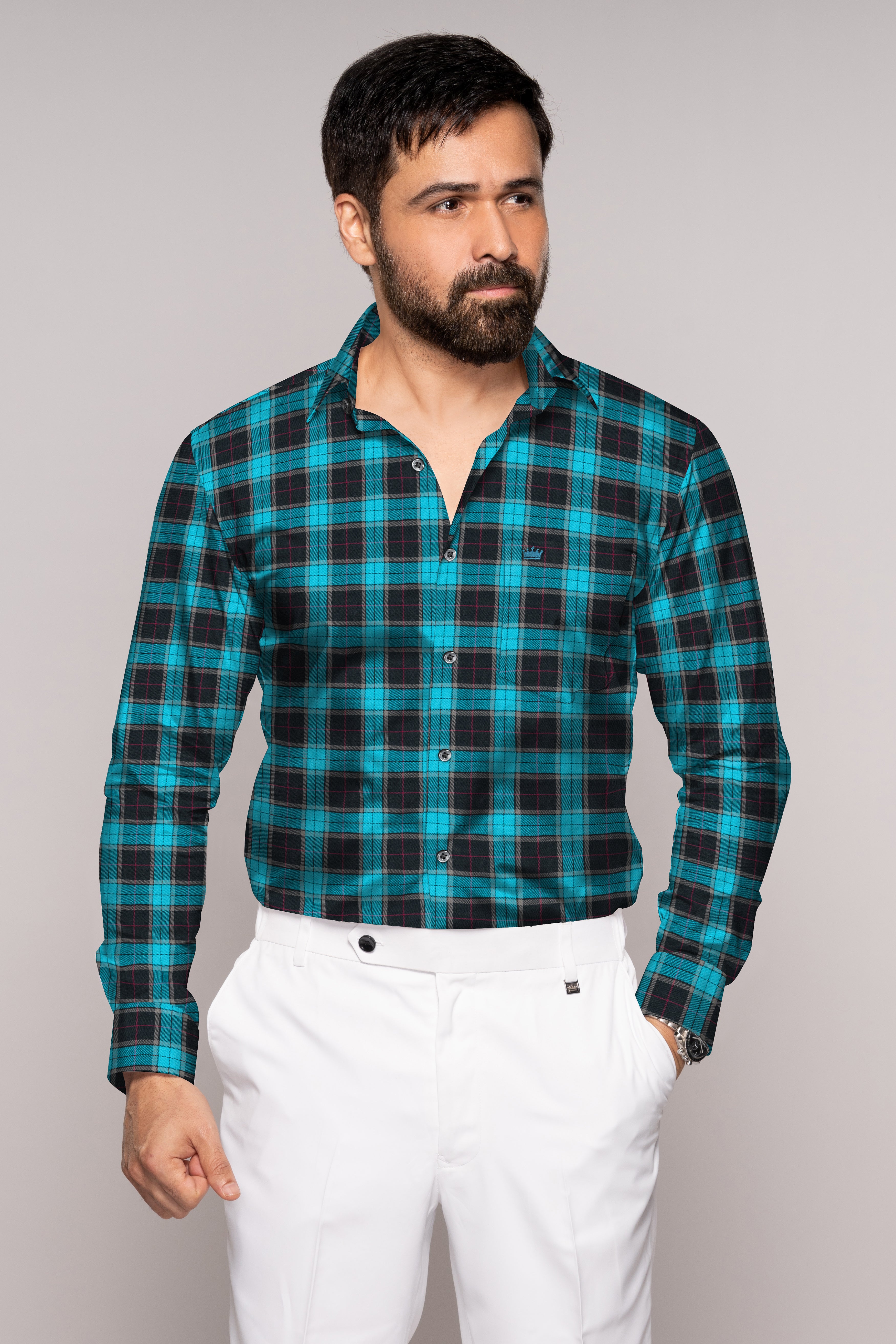 Artyclick Blue Twill Plaid Premium Cotton Shirt