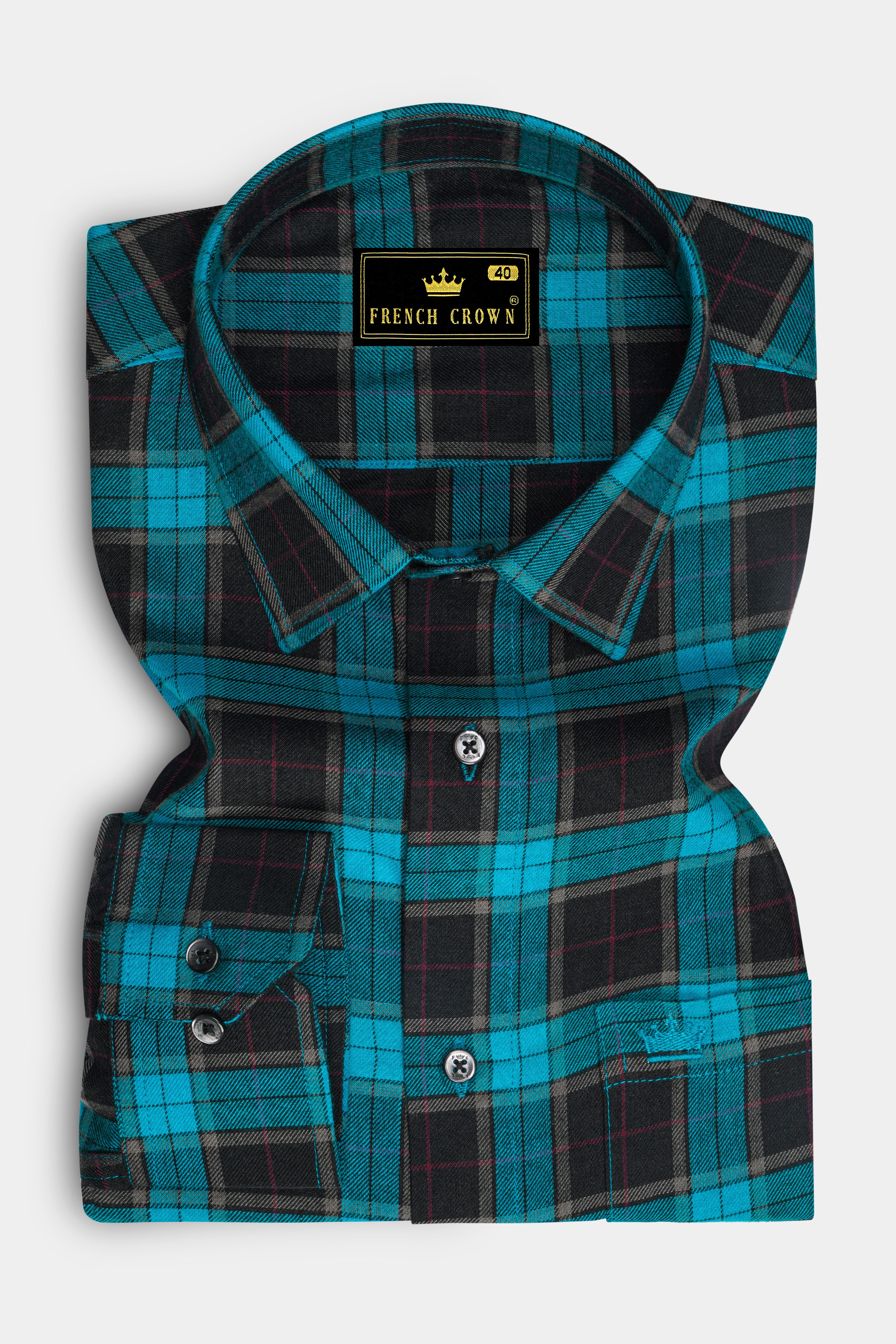 Artyclick Blue Twill Plaid Premium Cotton Shirt