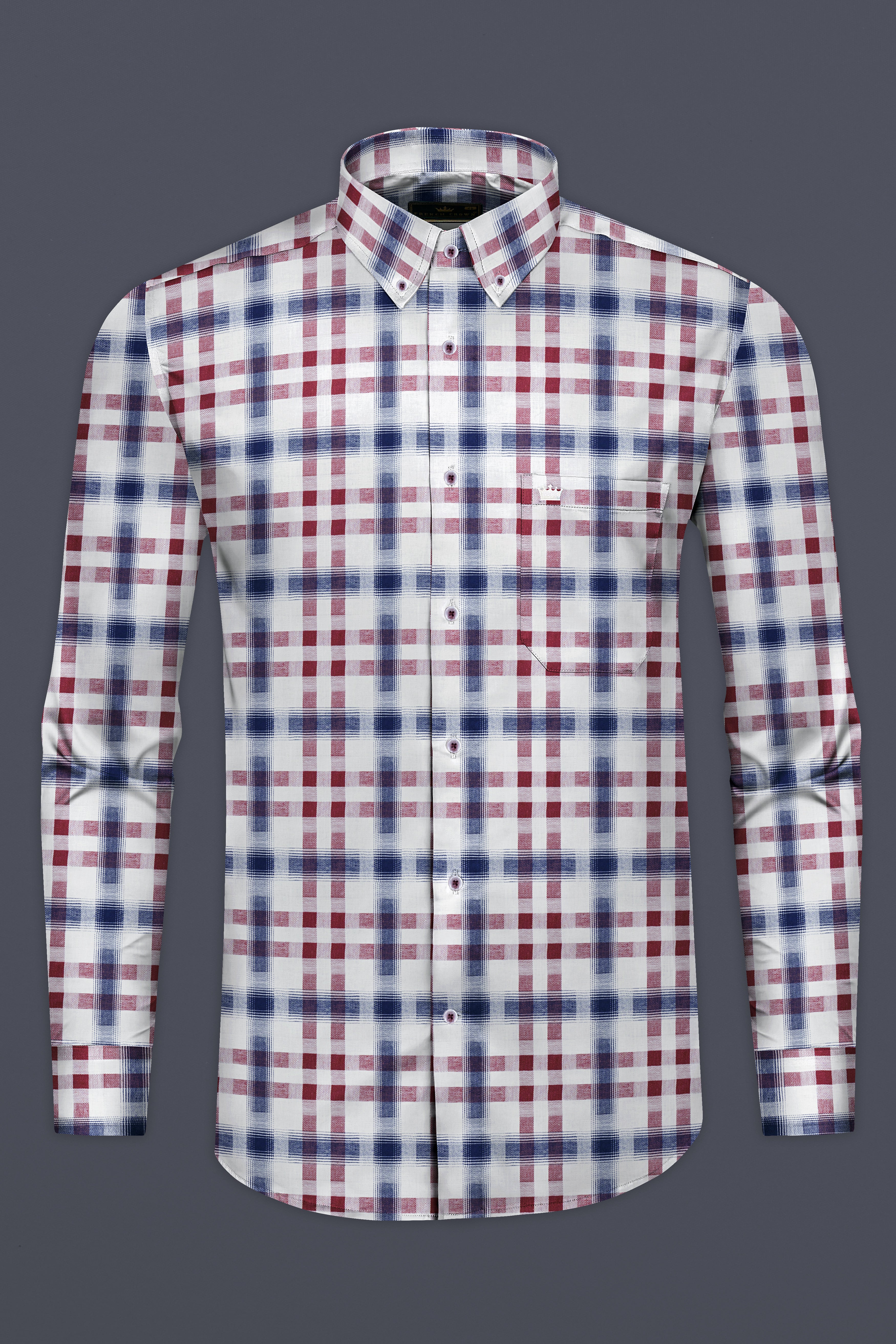 Bright White with Logan Gray and Scarlett Red Twill Plaid Premium Cotton Shirt
