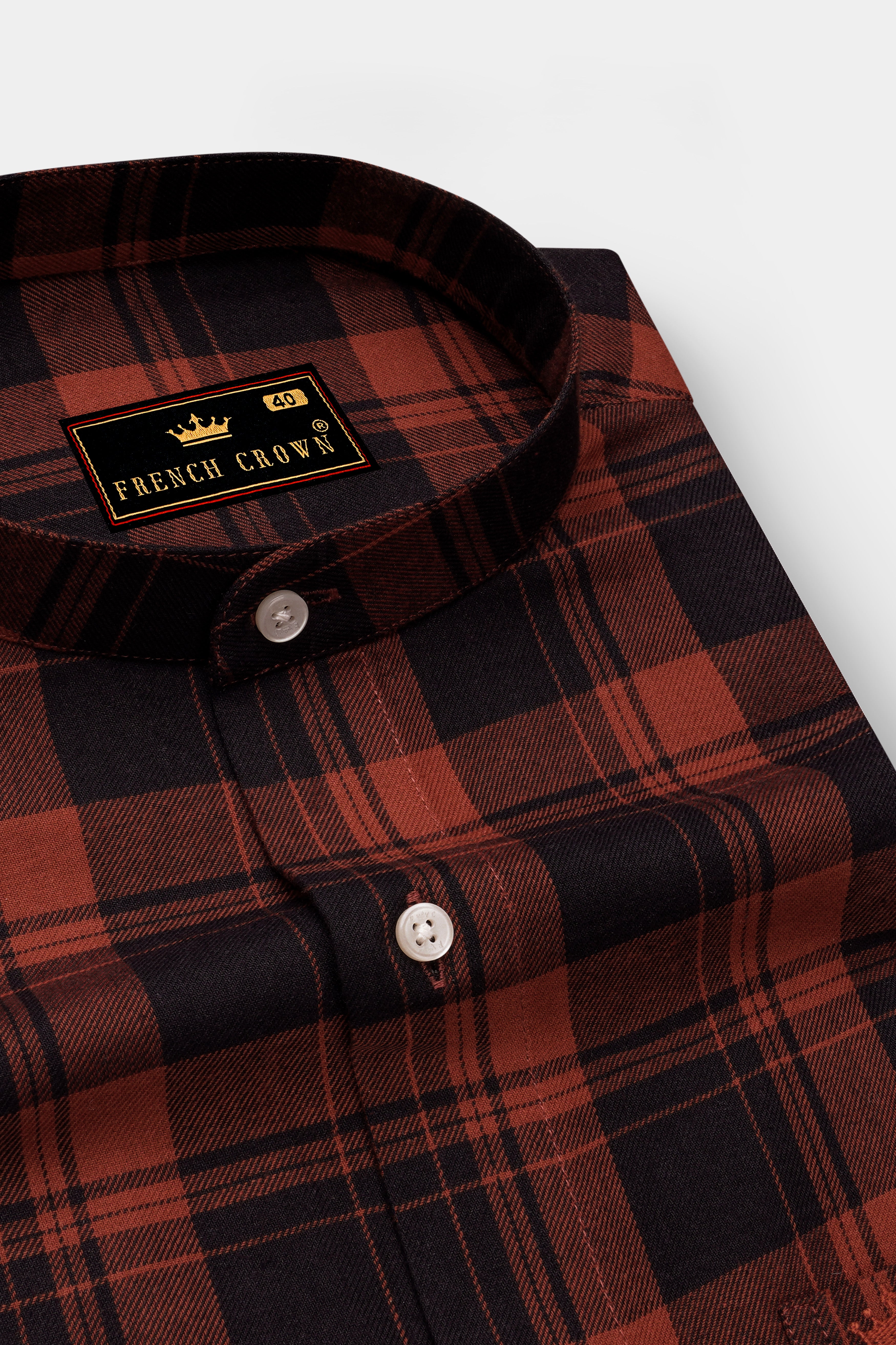 Jade Black and Medium Carmine Twill Plaid Premium Cotton Shirt
