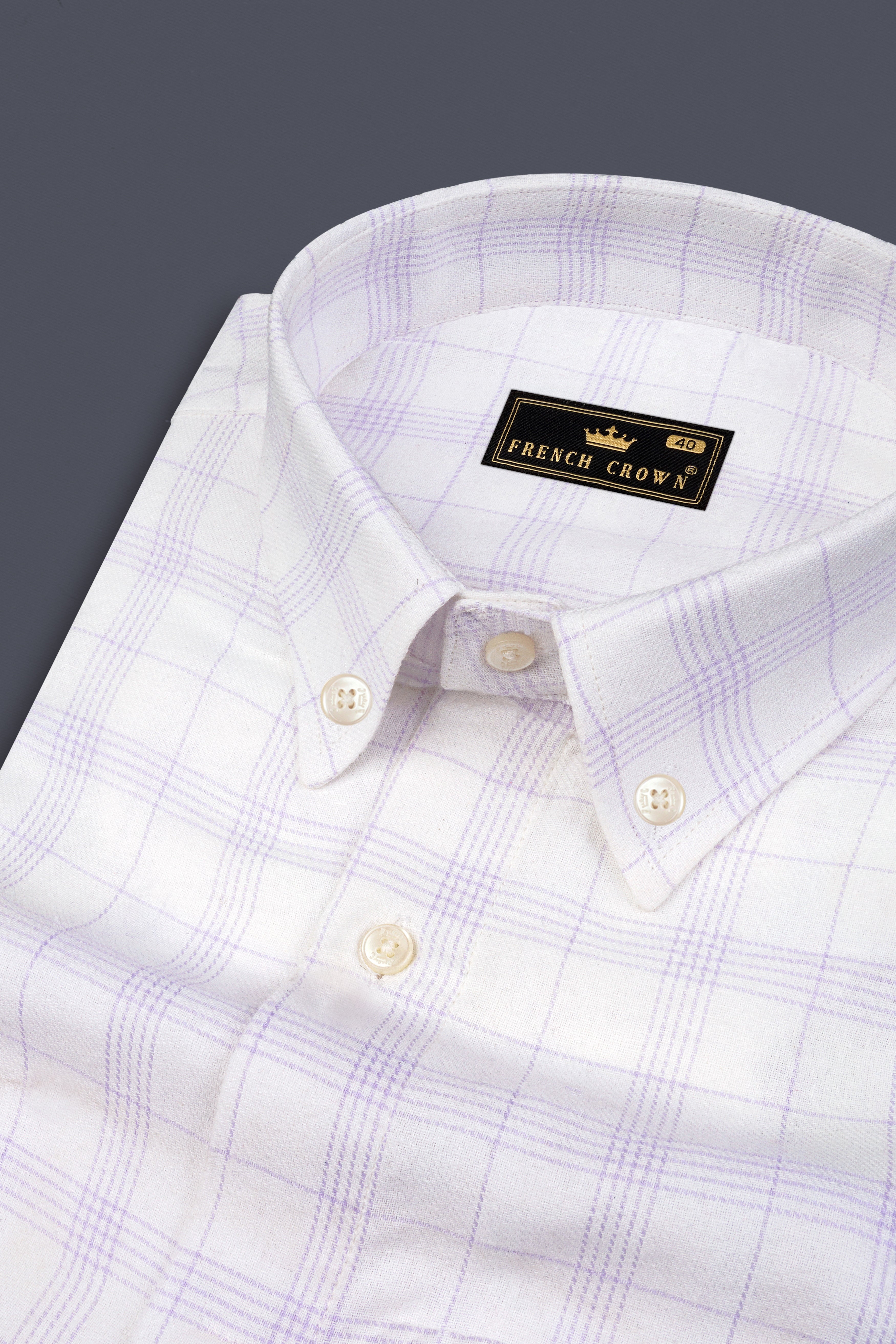 Bright White Twill Subtle Plaid Premium Cotton Shirt