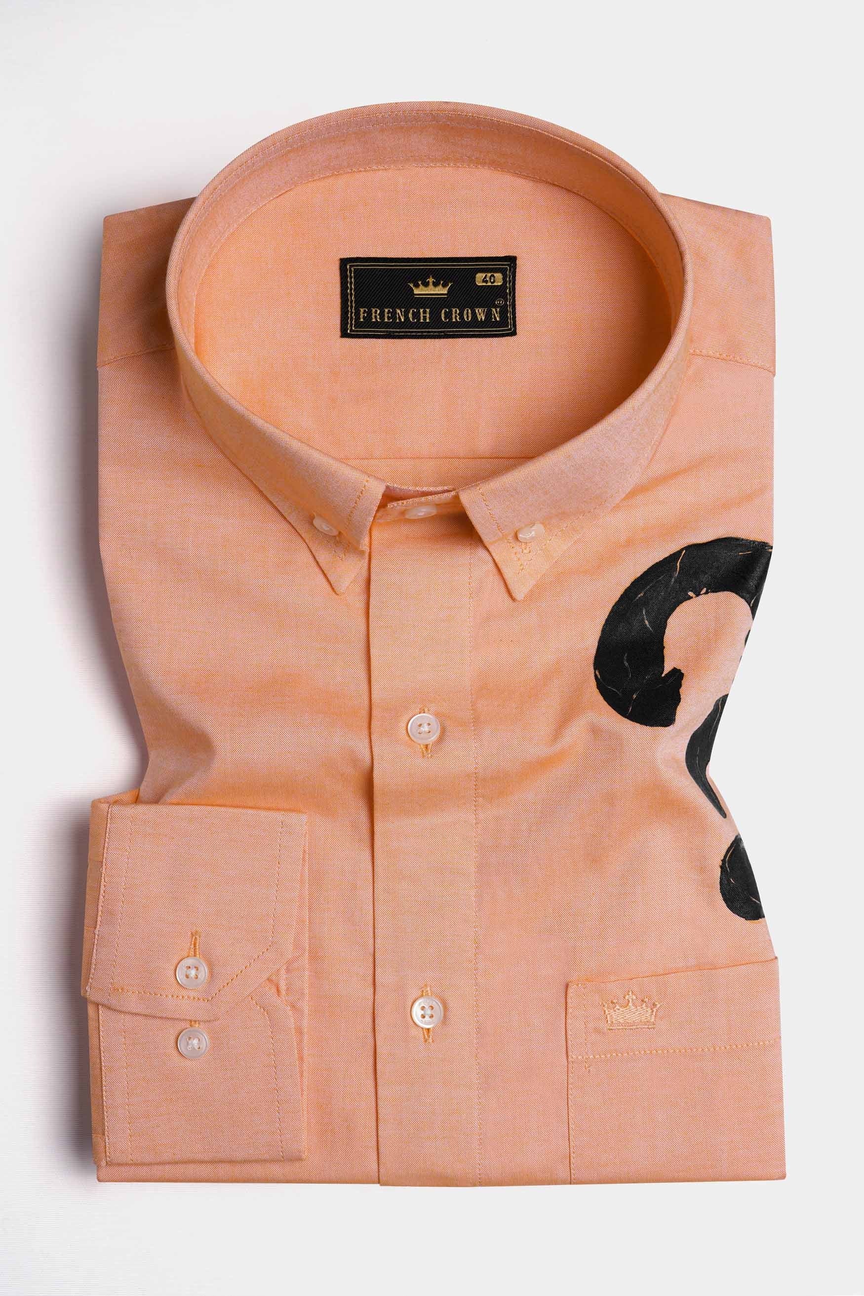 Tangerine Peach and Black Question Mark Hand Painted Royal Oxford Designer Shirt 6384-BD-ART-38, 6384-BD-ART-H-38, 6384-BD-ART-39, 6384-BD-ART-H-39, 6384-BD-ART-40, 6384-BD-ART-H-40, 6384-BD-ART-42, 6384-BD-ART-H-42, 6384-BD-ART-44, 6384-BD-ART-H-44, 6384-BD-ART-46, 6384-BD-ART-H-46, 6384-BD-ART-48, 6384-BD-ART-H-48, 6384-BD-ART-50, 6384-BD-ART-H-50, 6384-BD-ART-52, 6384-BD-ART-H-52