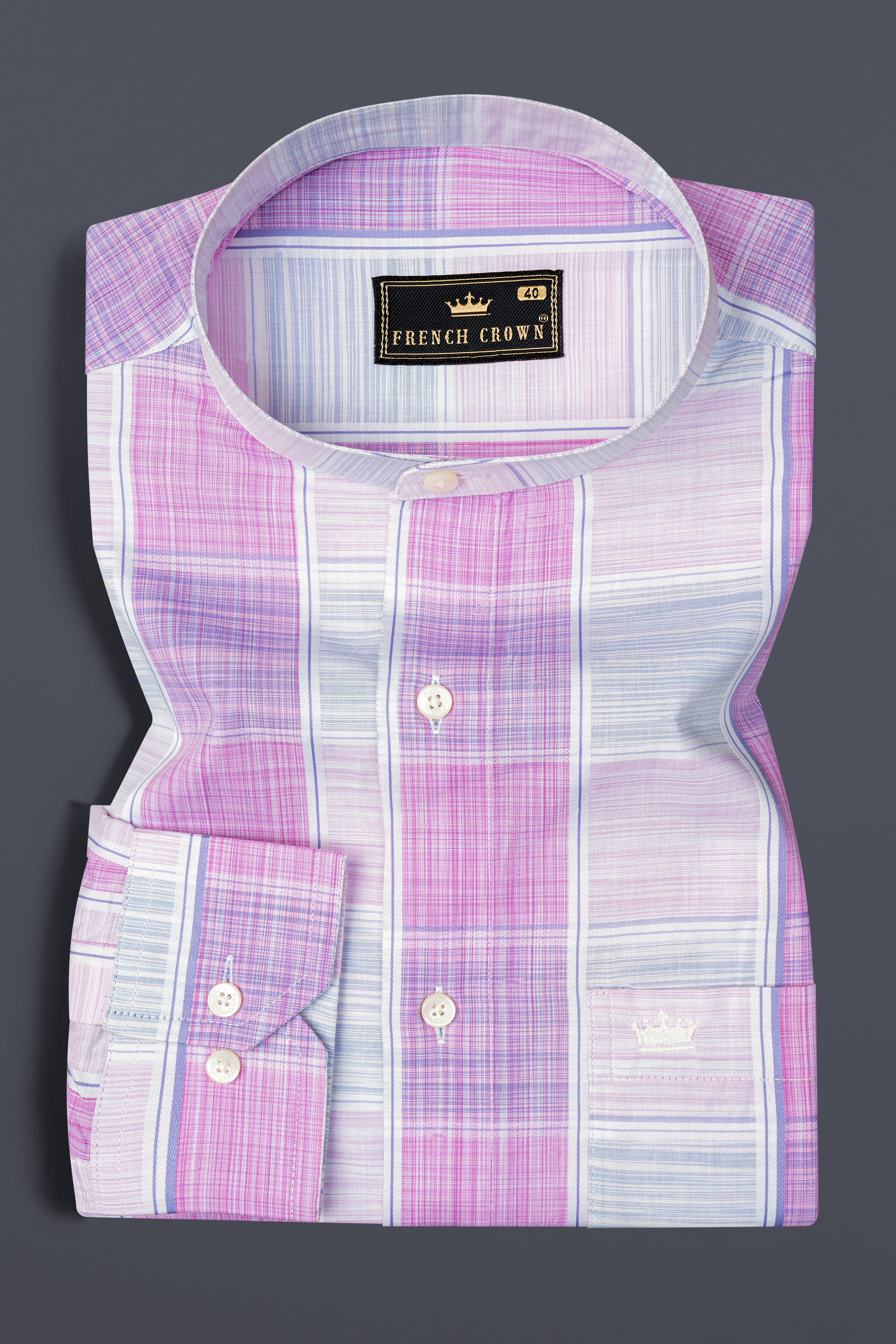 Bright White with Pale Magenta Windowpane Premium Cotton Shirt