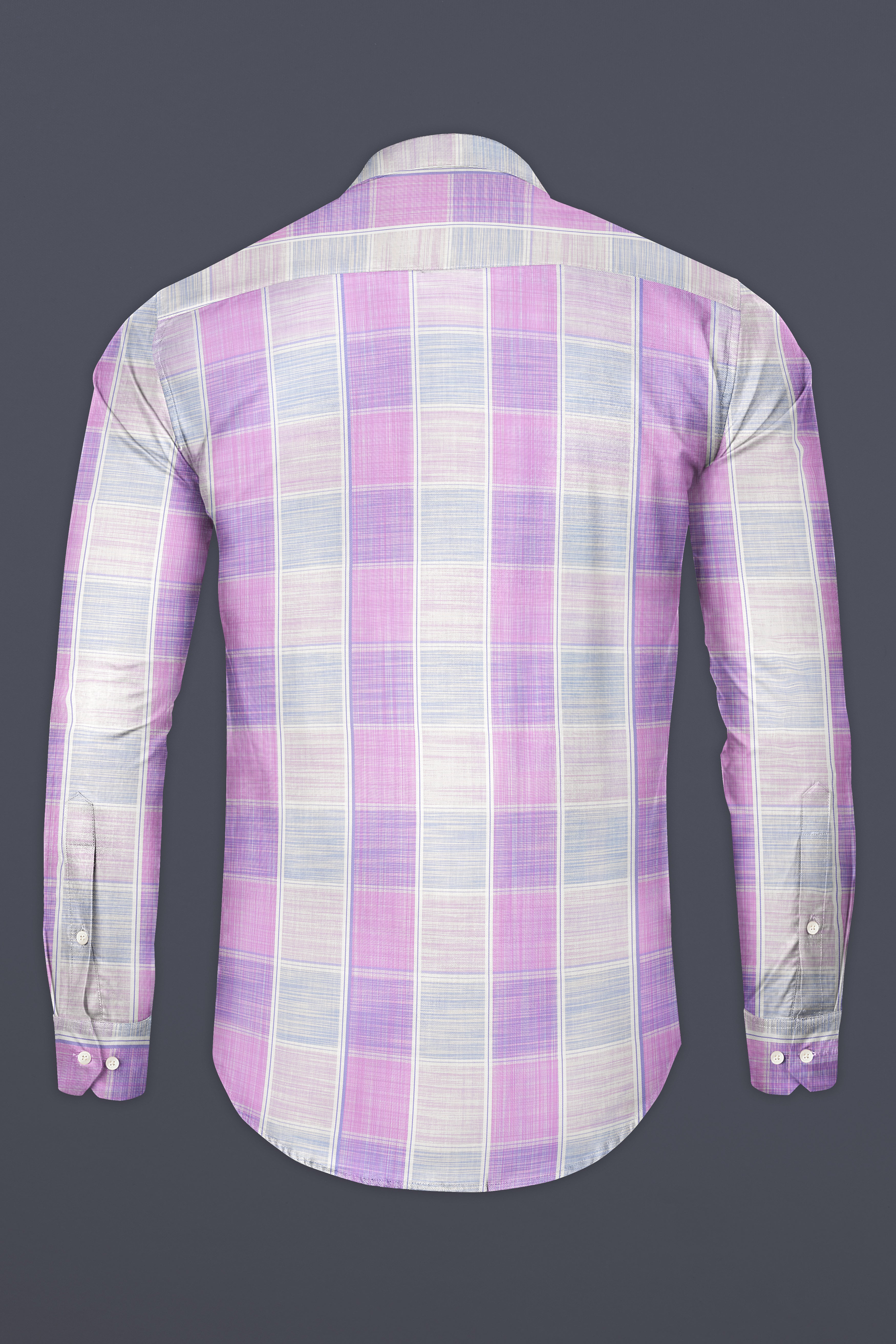 Bright White with Pale Magenta Windowpane Premium Cotton Shirt