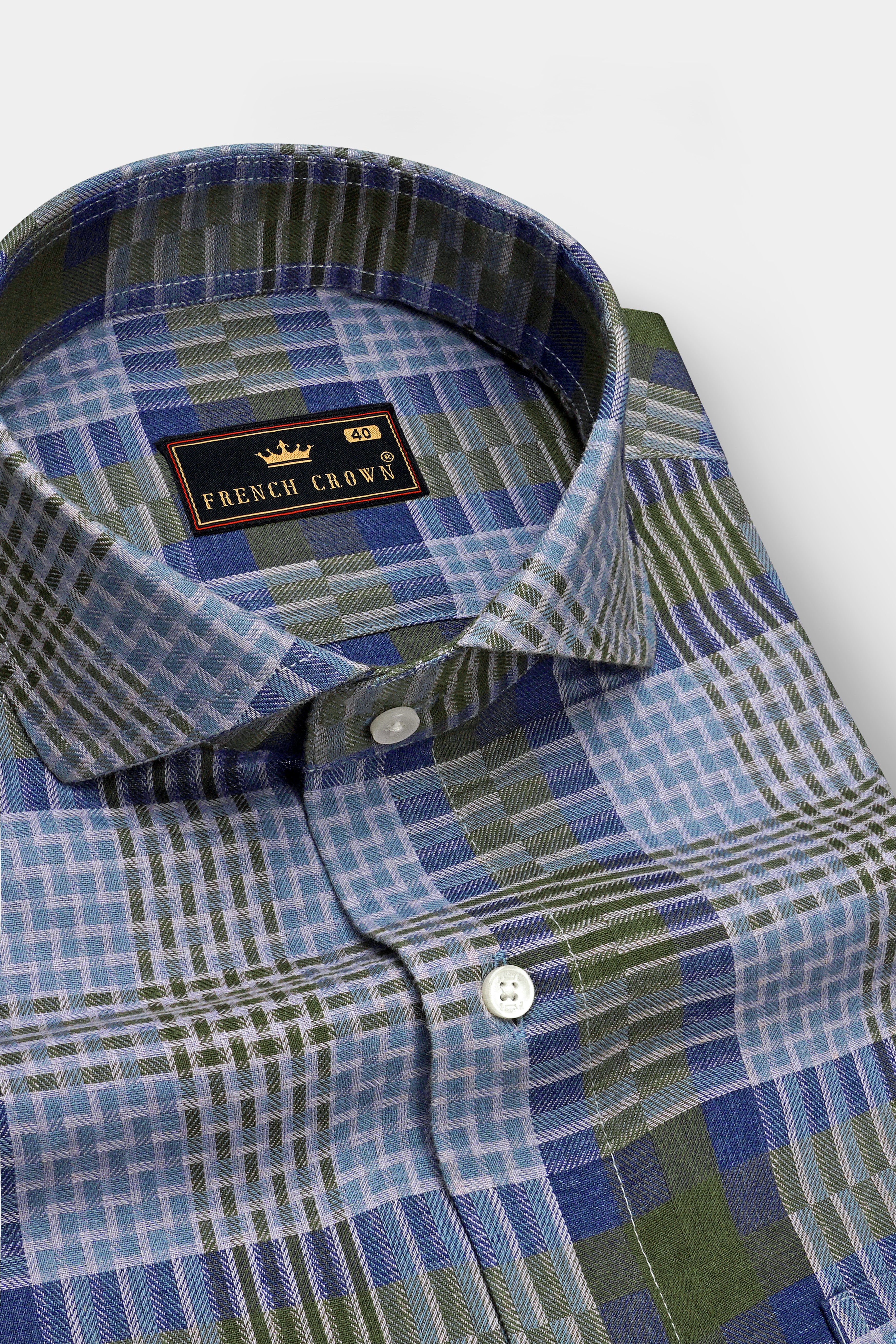Comet Blue Twill Checkered Premium Cotton Shirt