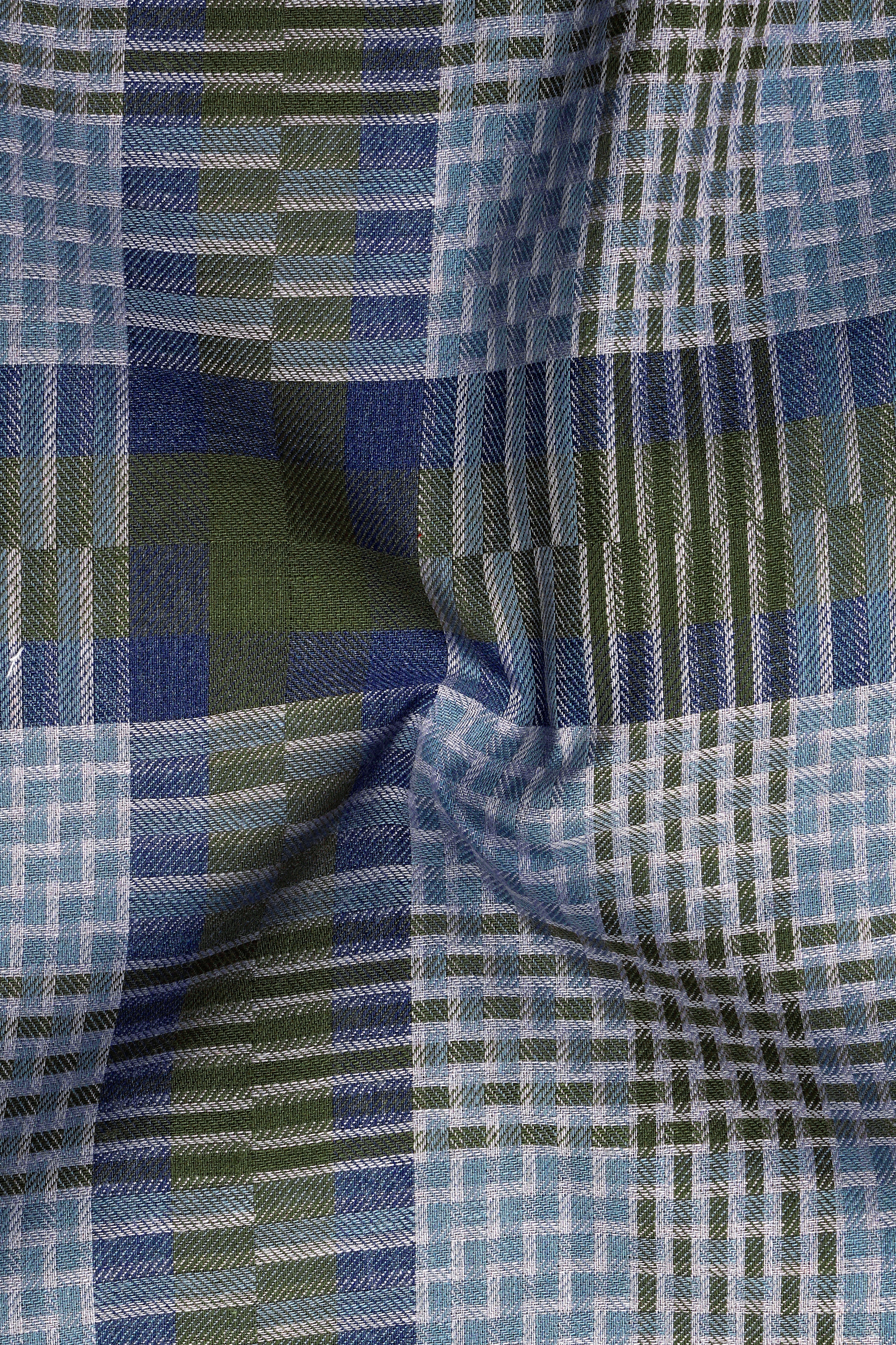 Comet Blue Twill Checkered Premium Cotton Shirt