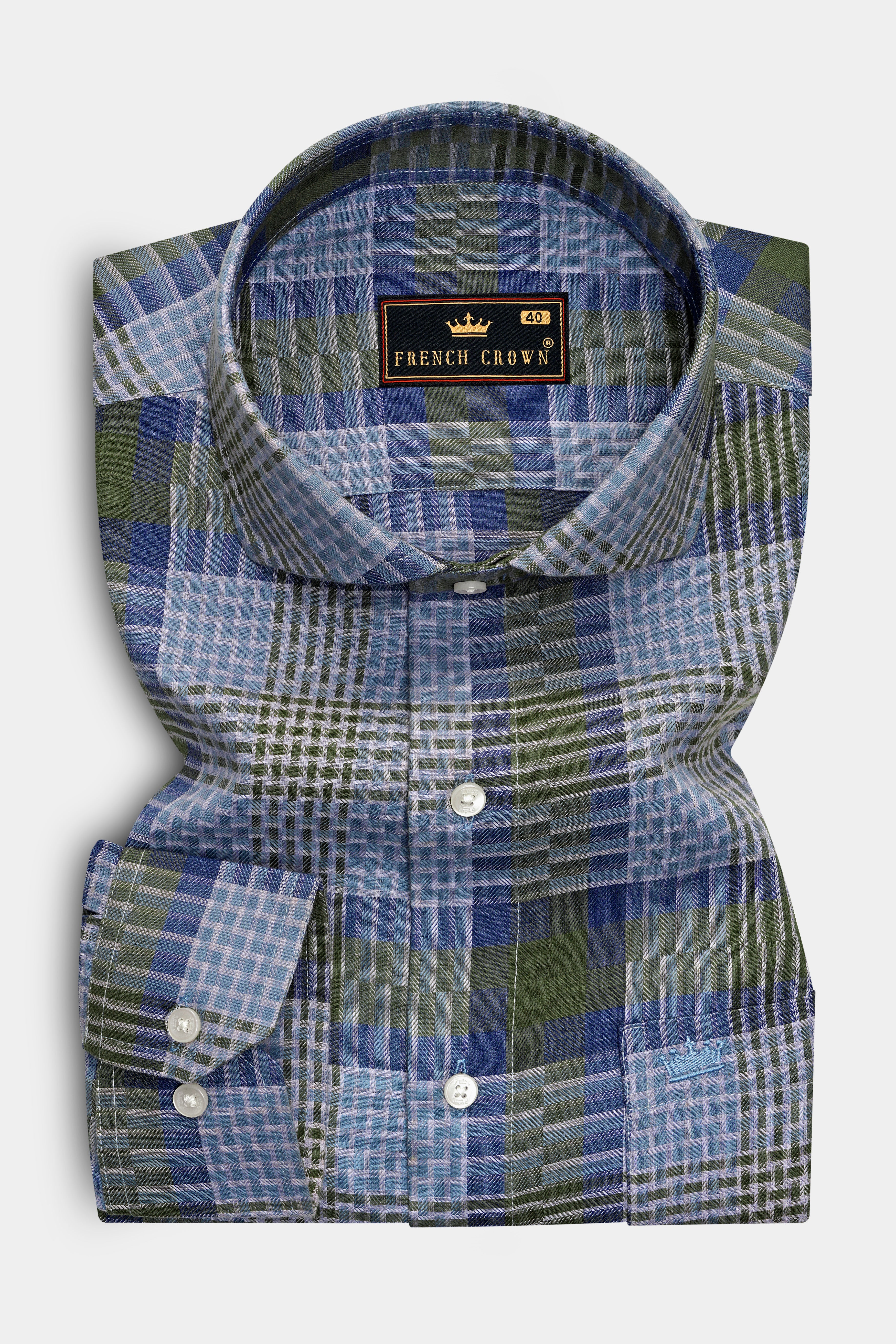 Comet Blue Twill Checkered Premium Cotton Shirt