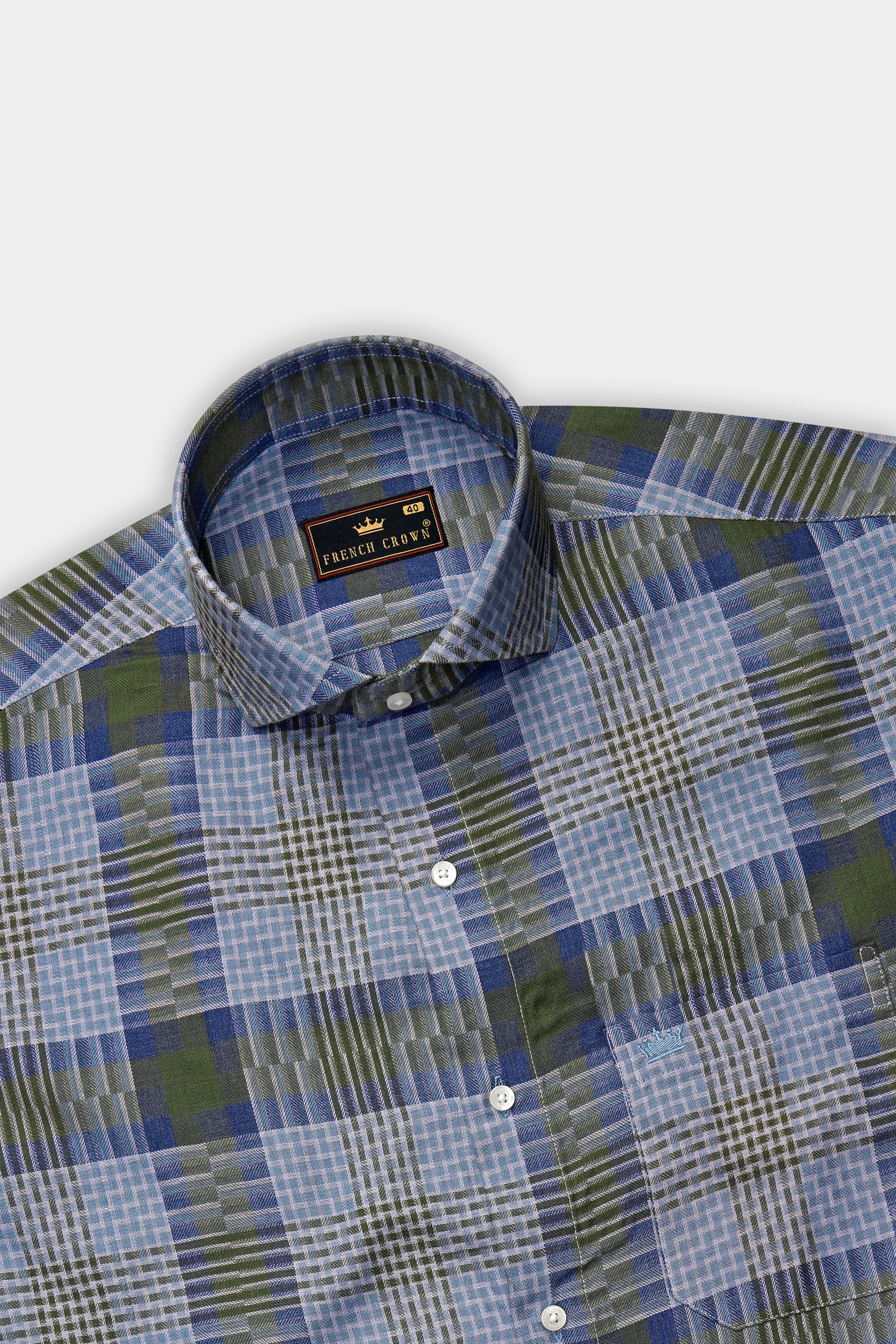 Comet Blue Twill Checkered Premium Cotton Shirt