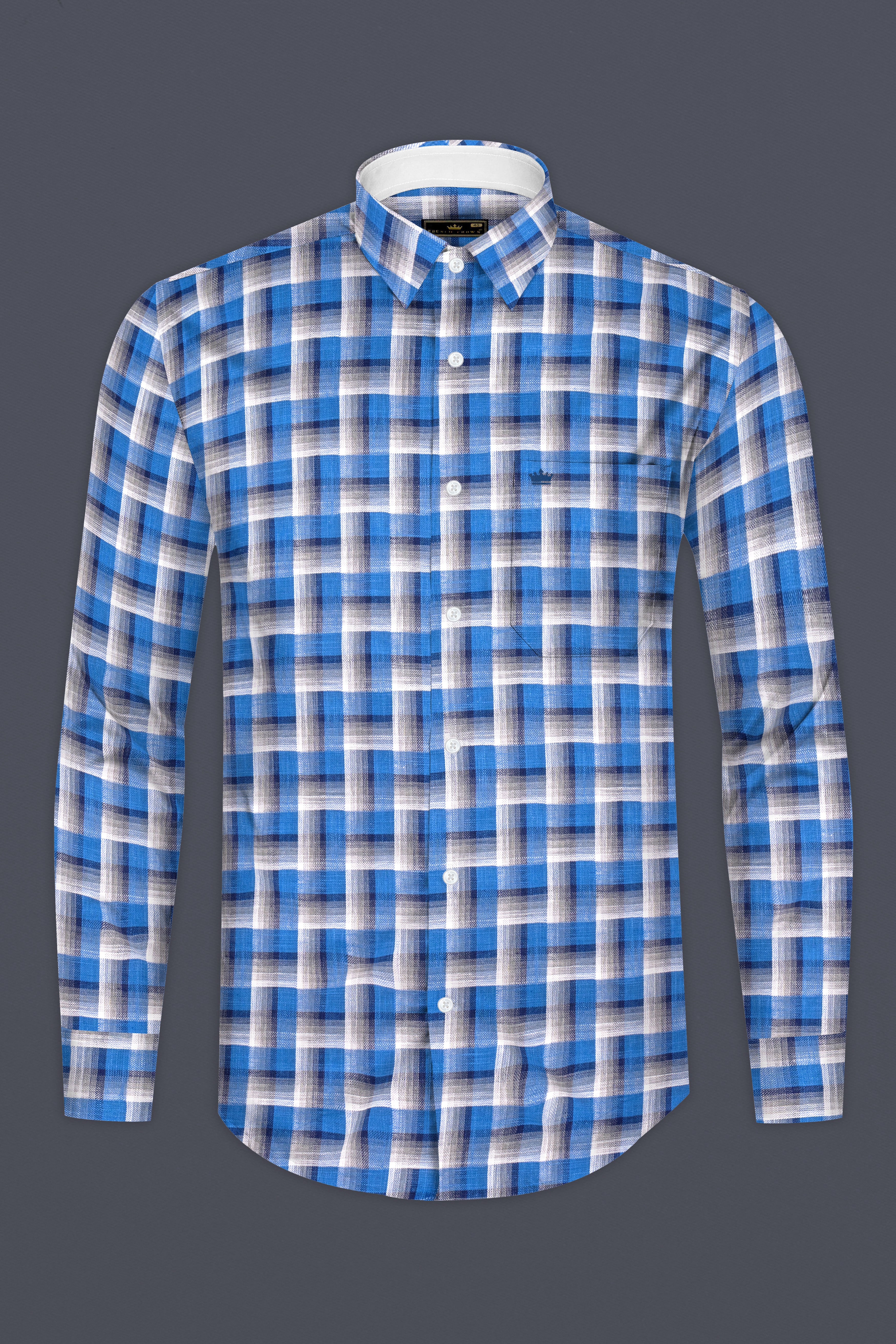 White and Venice Blue Twill Textured Premium Cotton Shirt
