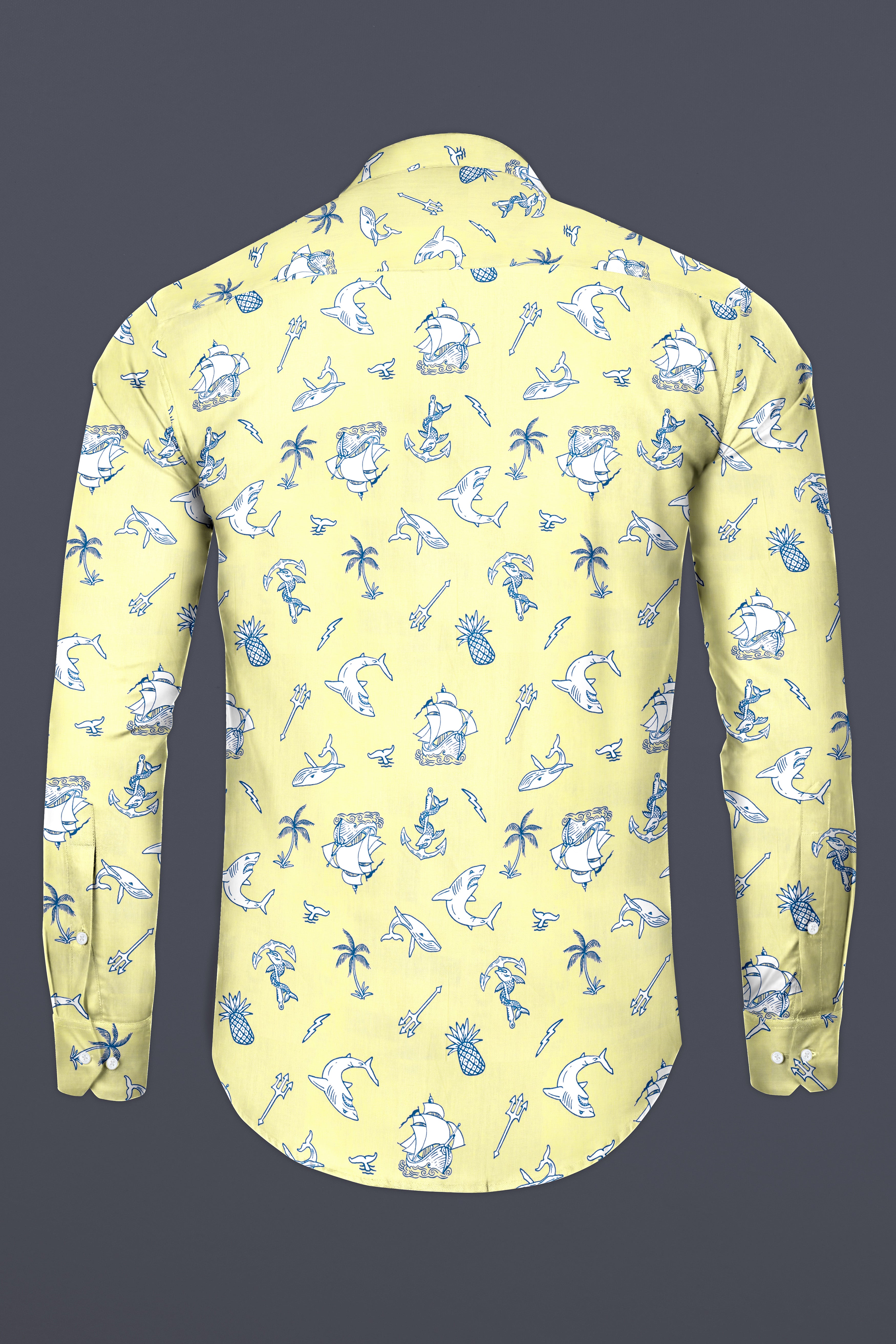 Shalimar Yellow Aqua Life Printed Twill Textured Premium Cotton Shirt