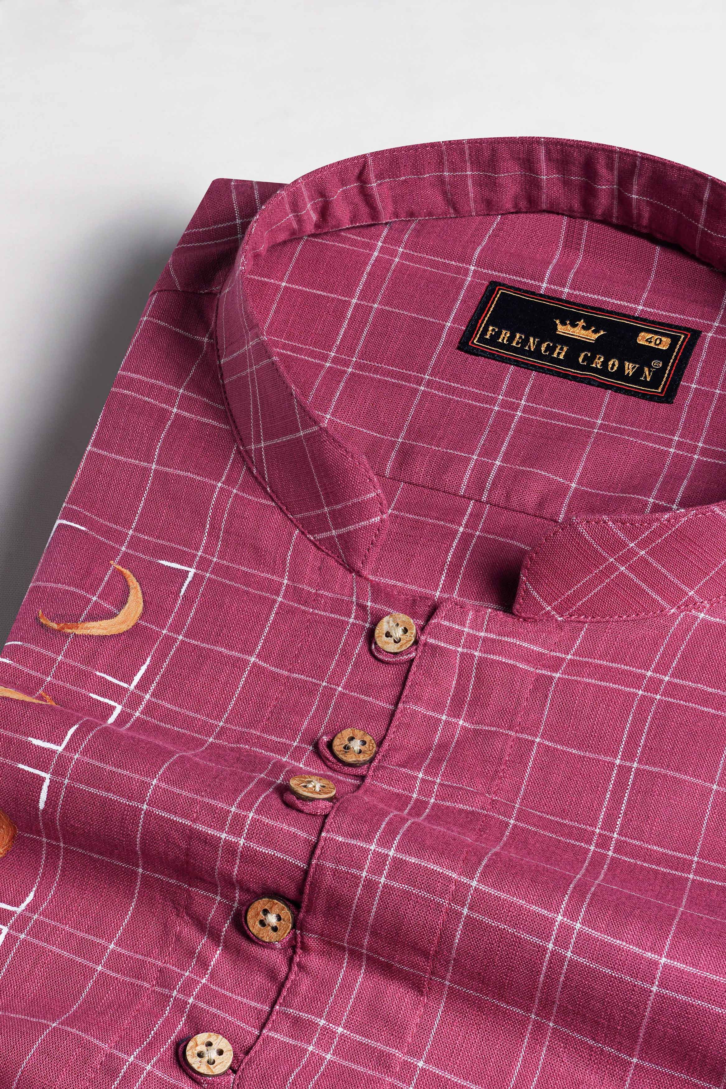 Tapestry Pink Checkered Hand Painted Luxurious Linen Designer Kurta Shirt 6441-KS-ART-38, 6441-KS-ART-H-38, 6441-KS-ART-39, 6441-KS-ART-H-39, 6441-KS-ART-40, 6441-KS-ART-H-40, 6441-KS-ART-42, 6441-KS-ART-H-42, 6441-KS-ART-44, 6441-KS-ART-H-44, 6441-KS-ART-46, 6441-KS-ART-H-46, 6441-KS-ART-48, 6441-KS-ART-H-48, 6441-KS-ART-50, 6441-KS-ART-H-50, 6441-KS-ART-52, 6441-KS-ART-H-52