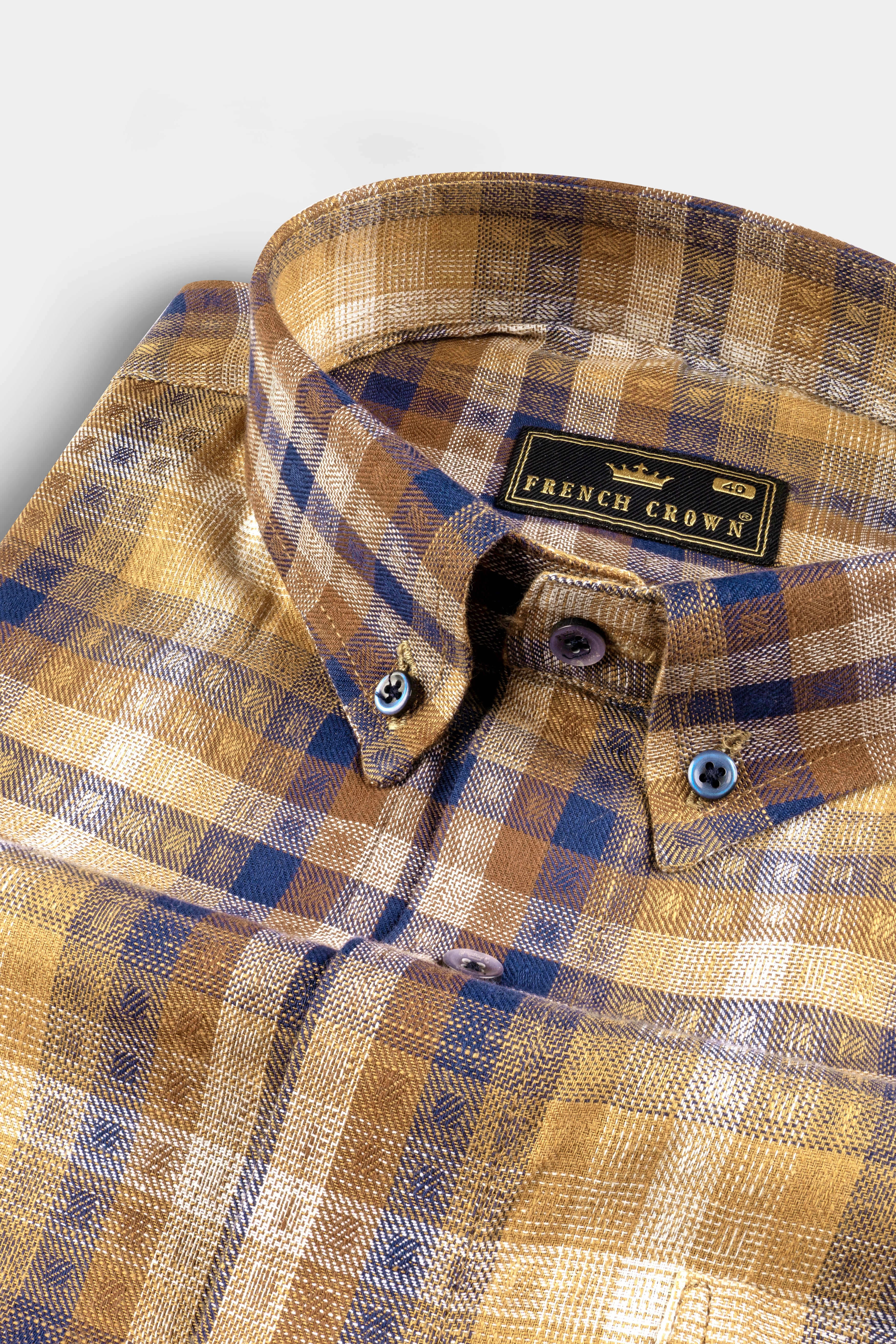 Ironstone Brown and Rhino Blue Plaid Twill Textured Premium Cotton Shirt