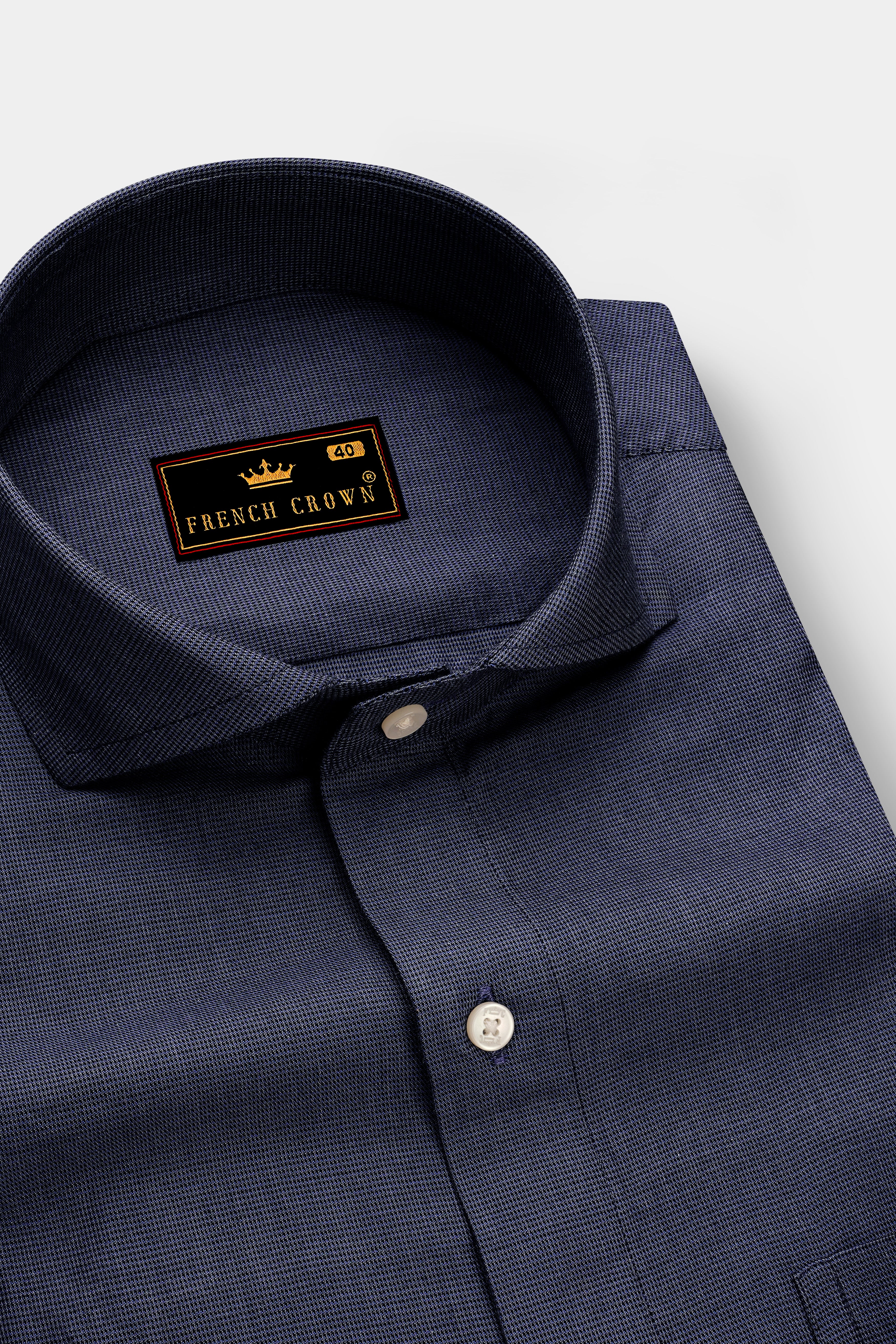 Cadet Blue Micro Houndstooth Textured Premium Giza Cotton Shirt