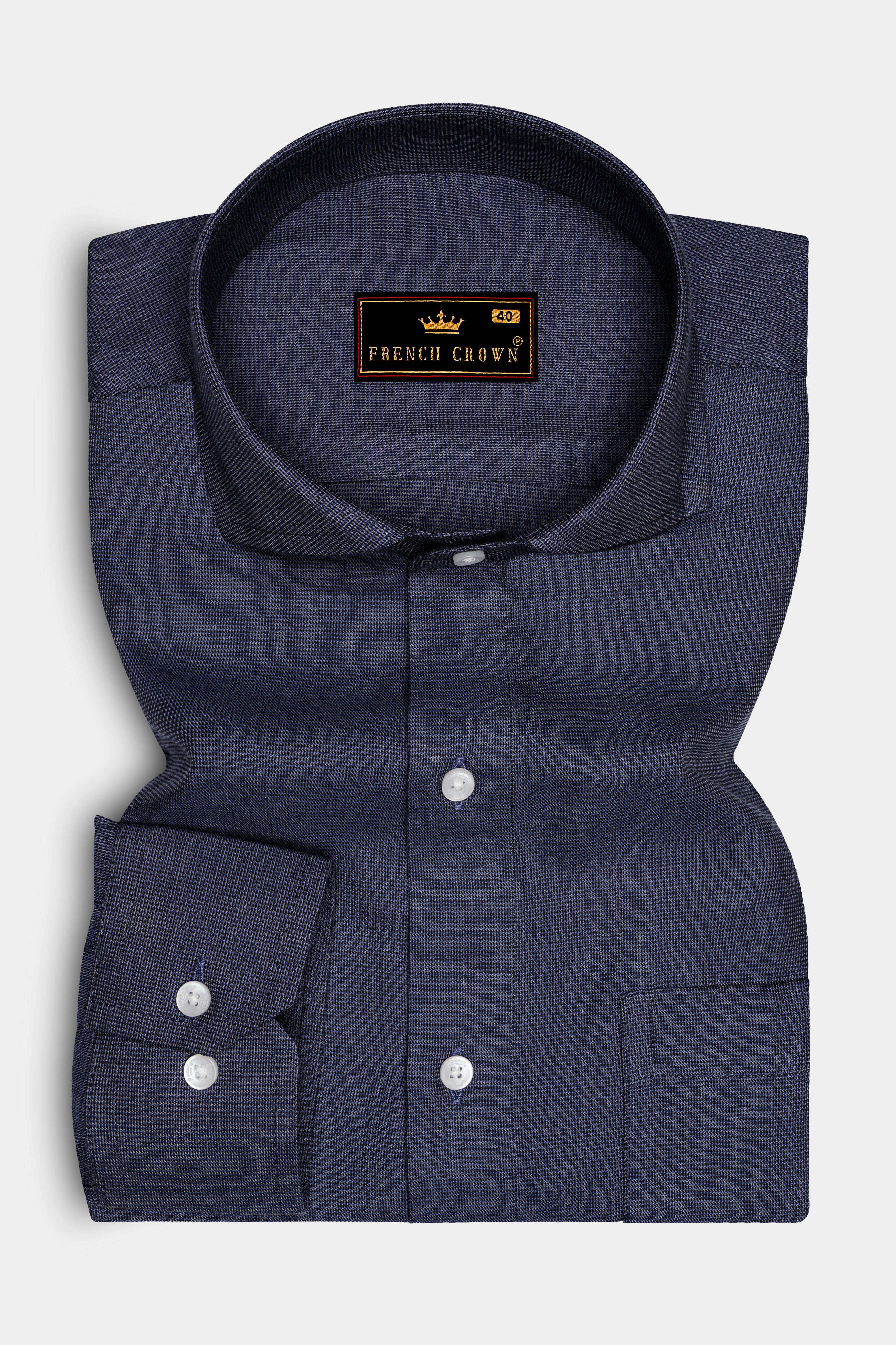 Cadet Blue Micro Houndstooth Textured Premium Giza Cotton Shirt