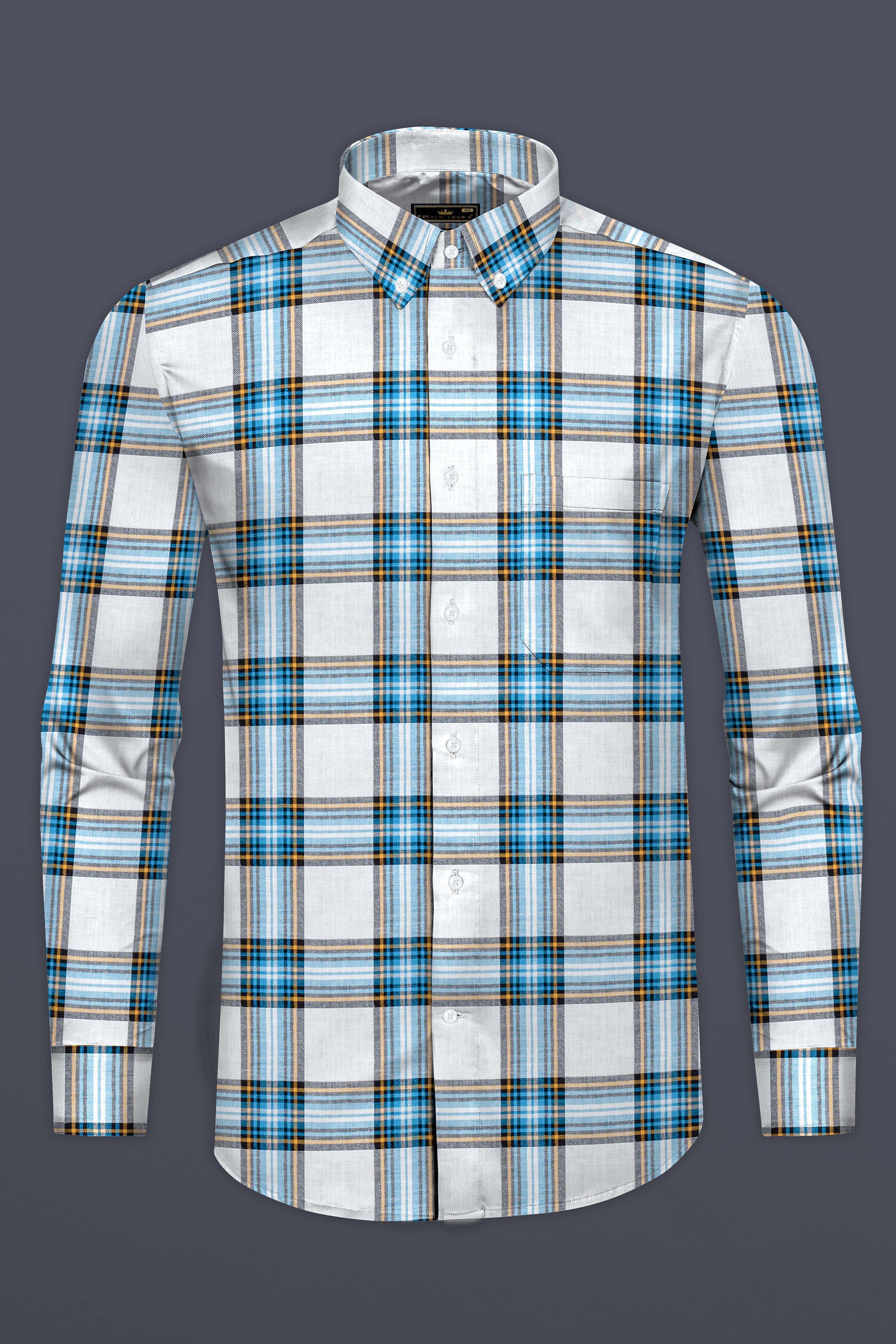 Eastern Blue and White Twill Plaid Premium Cotton Shirt