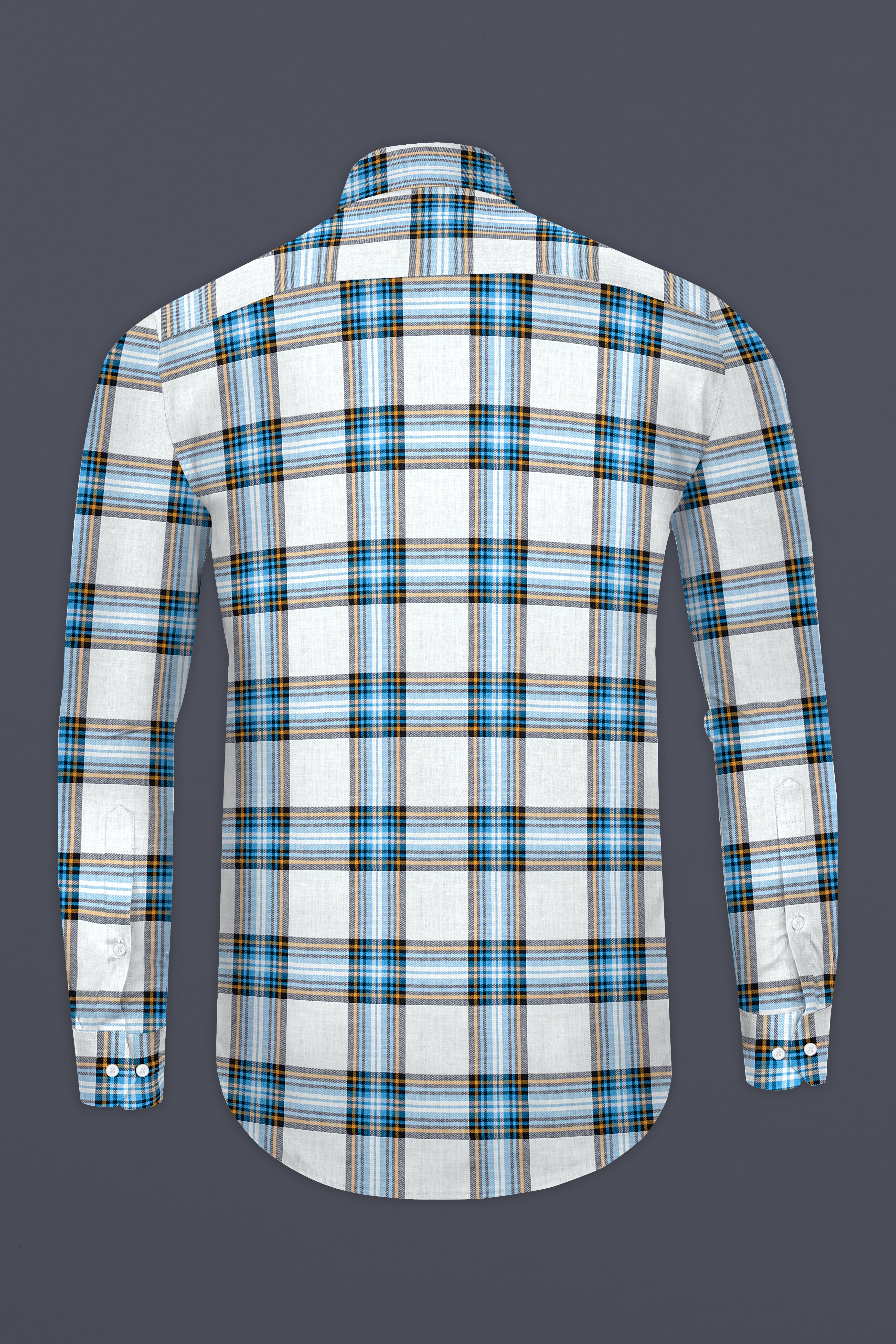 Eastern Blue and White Twill Plaid Premium Cotton Shirt