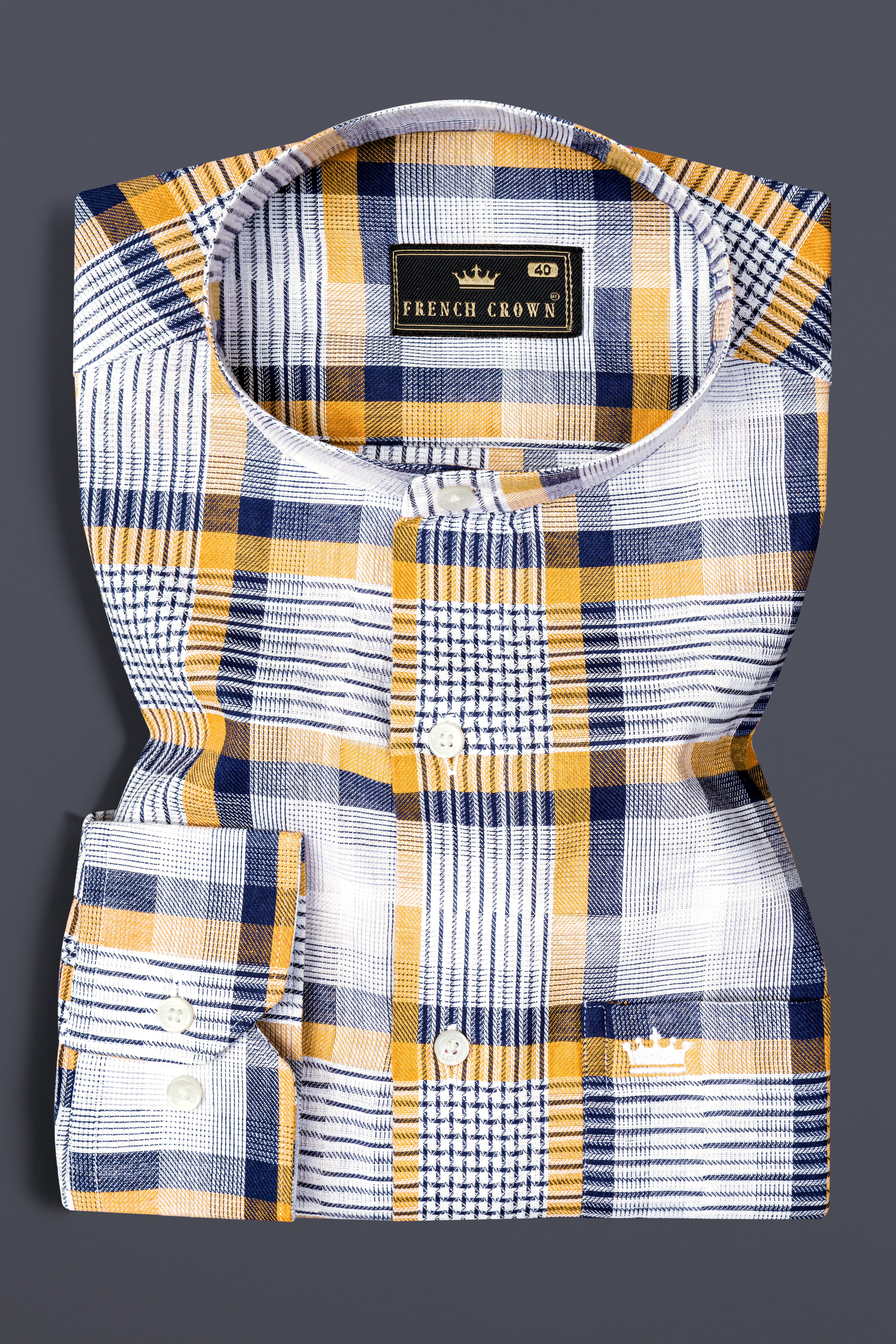 Sunglow with Rhino Blue Twill Plaid Premium Cotton Shirt