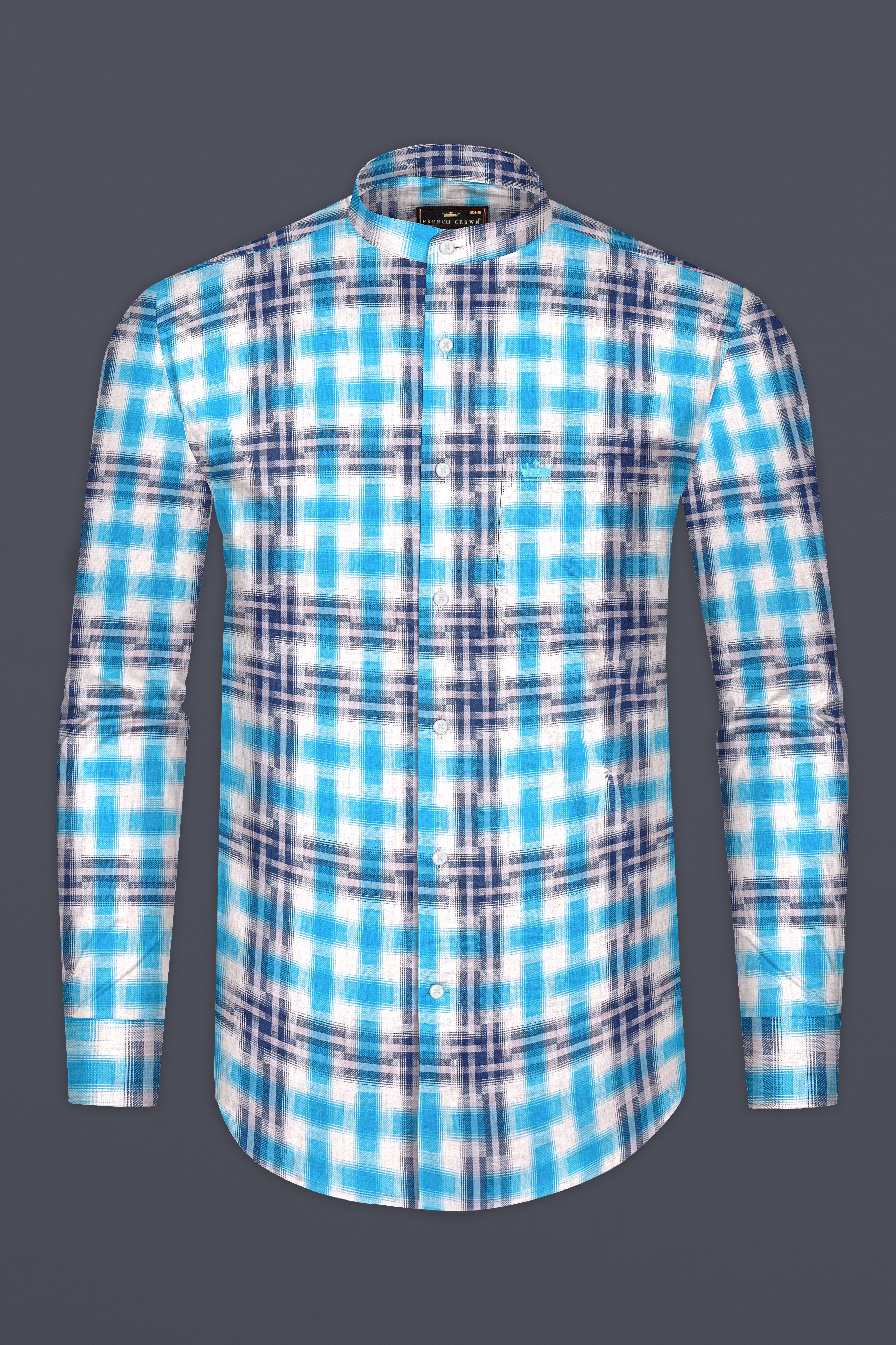 Sky with Rhino Blue Twill Plaid Premium Cotton Shirt