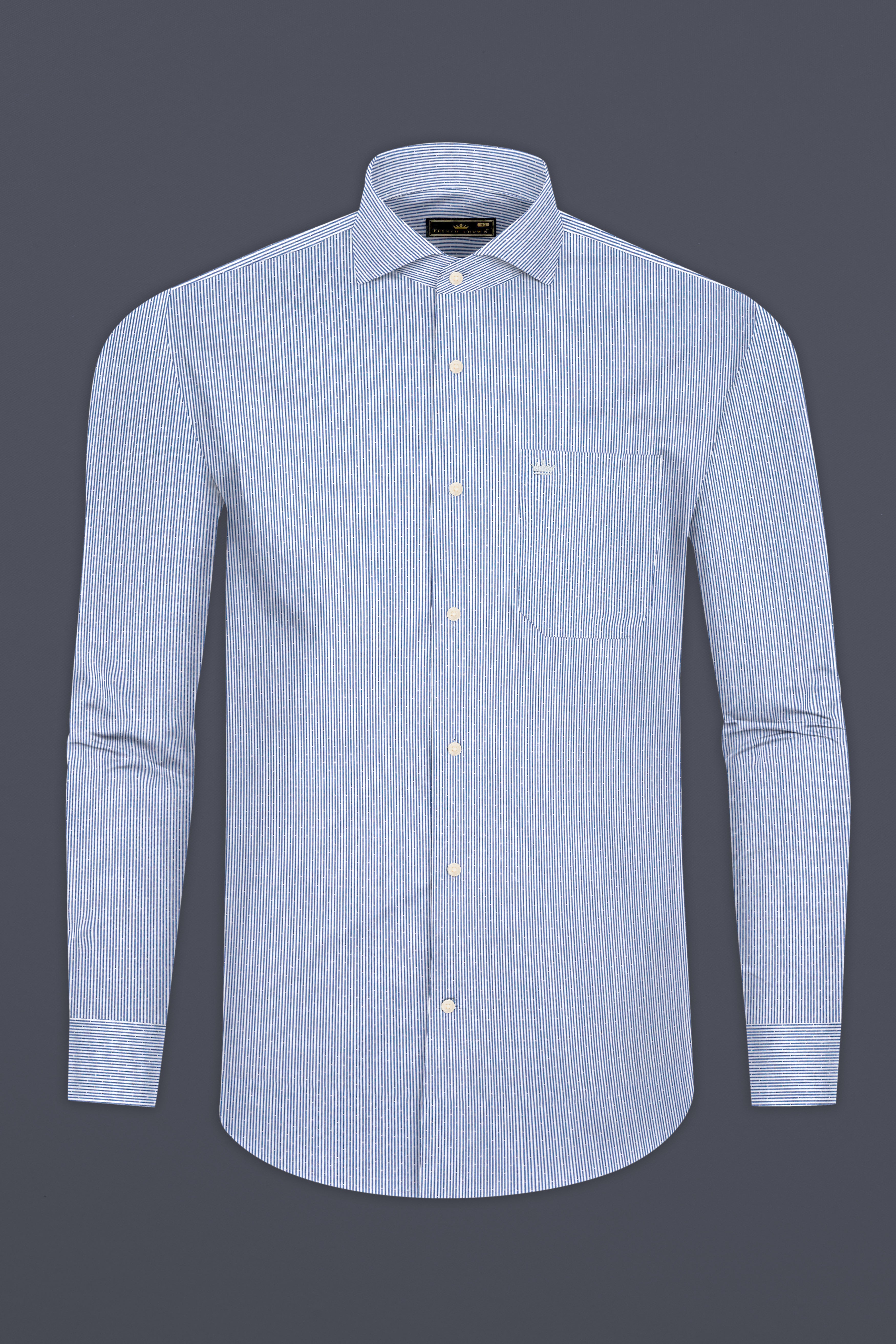 Bright White Pinstriped Dobby Textured Premium Giza Cotton Shirt