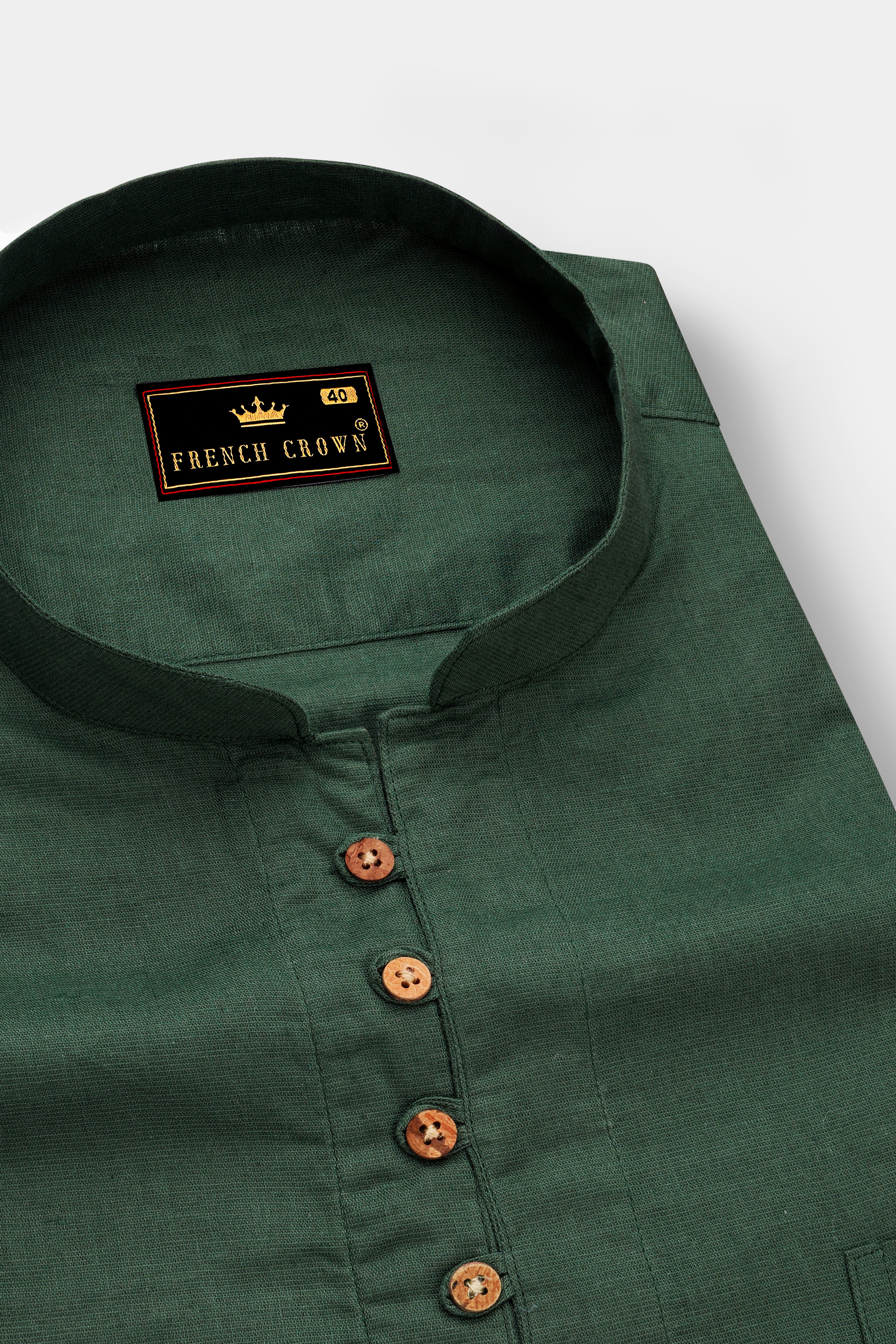 Hazel Green Luxurious Linen Kurta Shirt