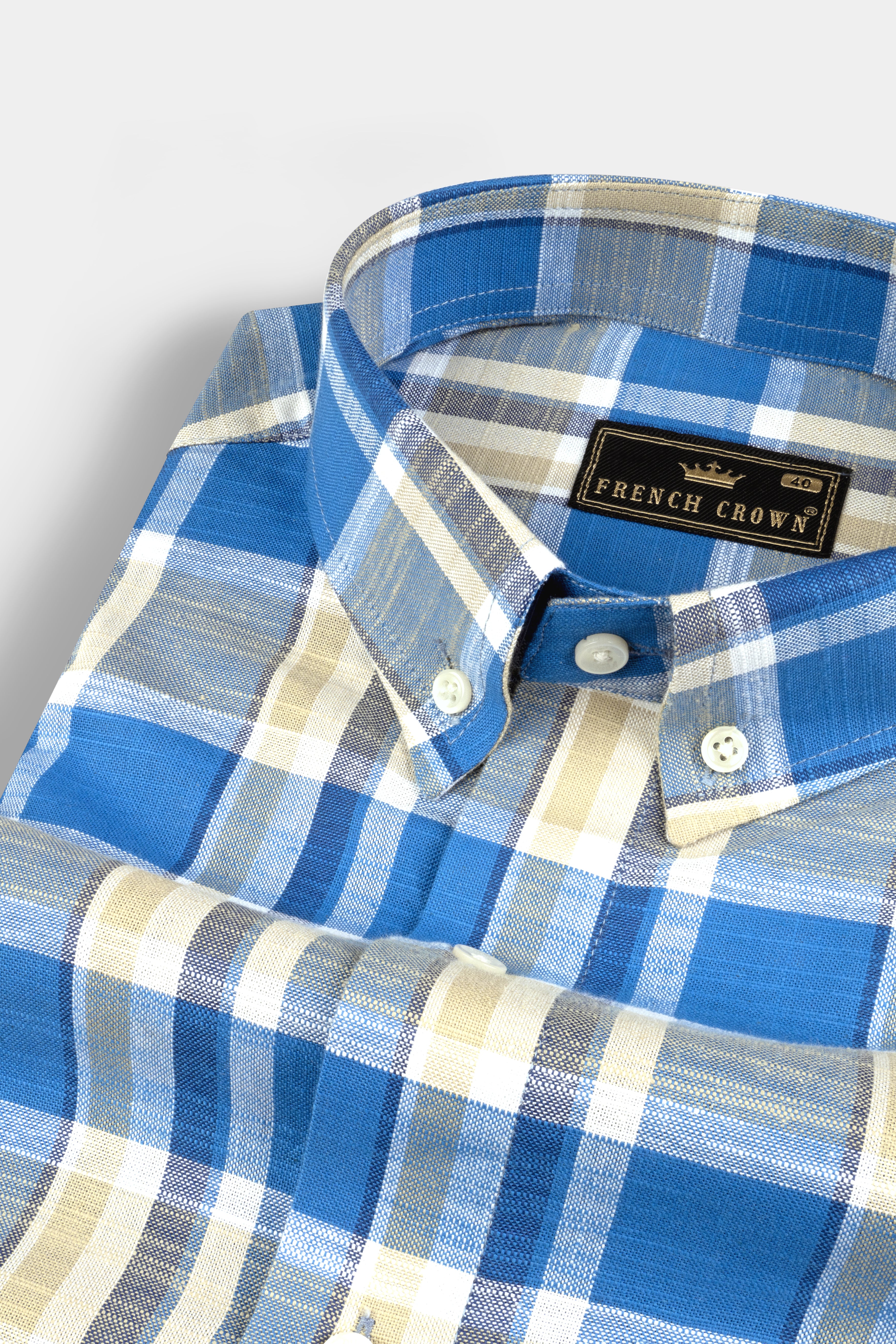 Cararra with Shakespeare Blue Plaid Luxurious Linen Shirt