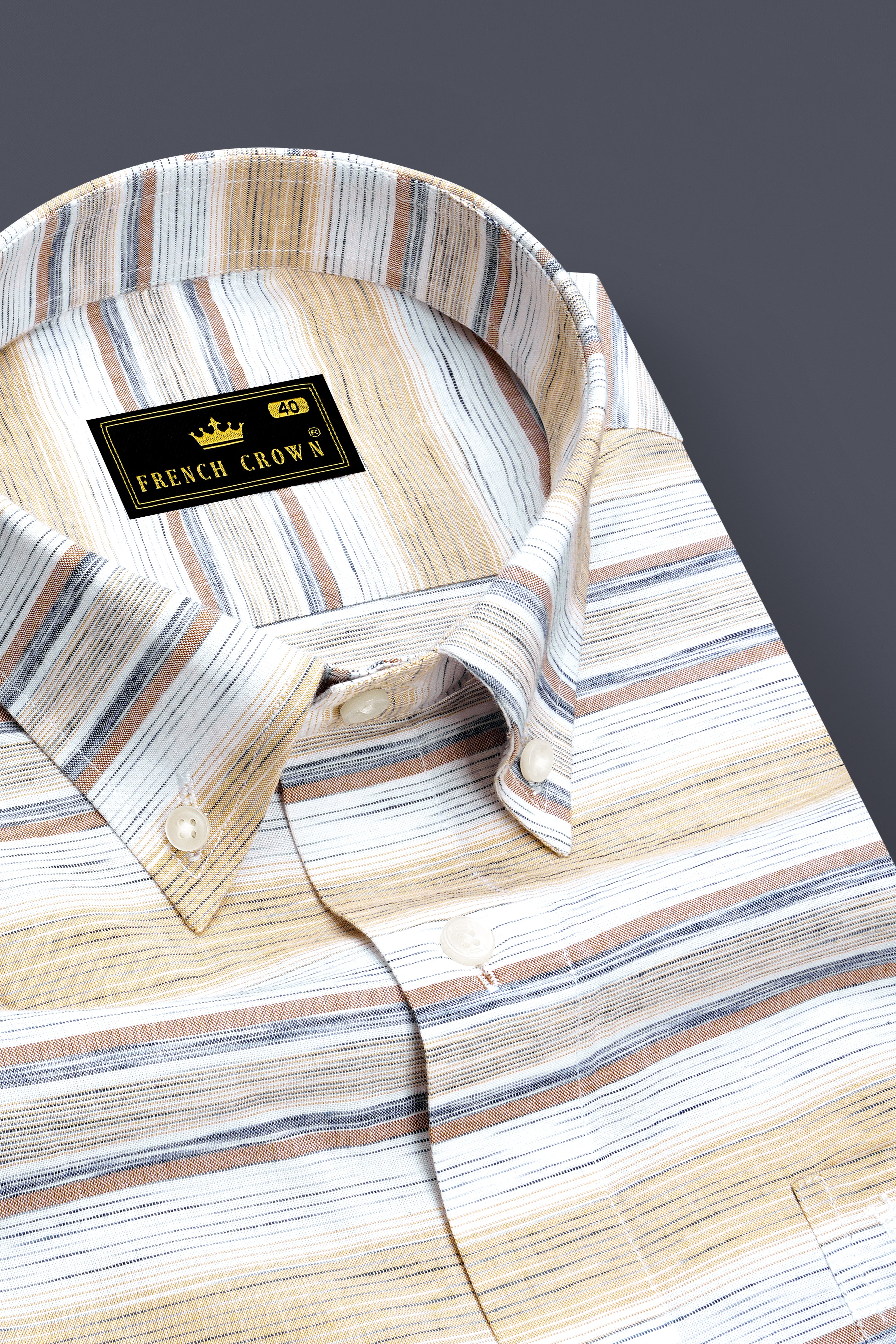 Bright White with Brown Dobby Textured Premium Cotton Overshirt/Shacket