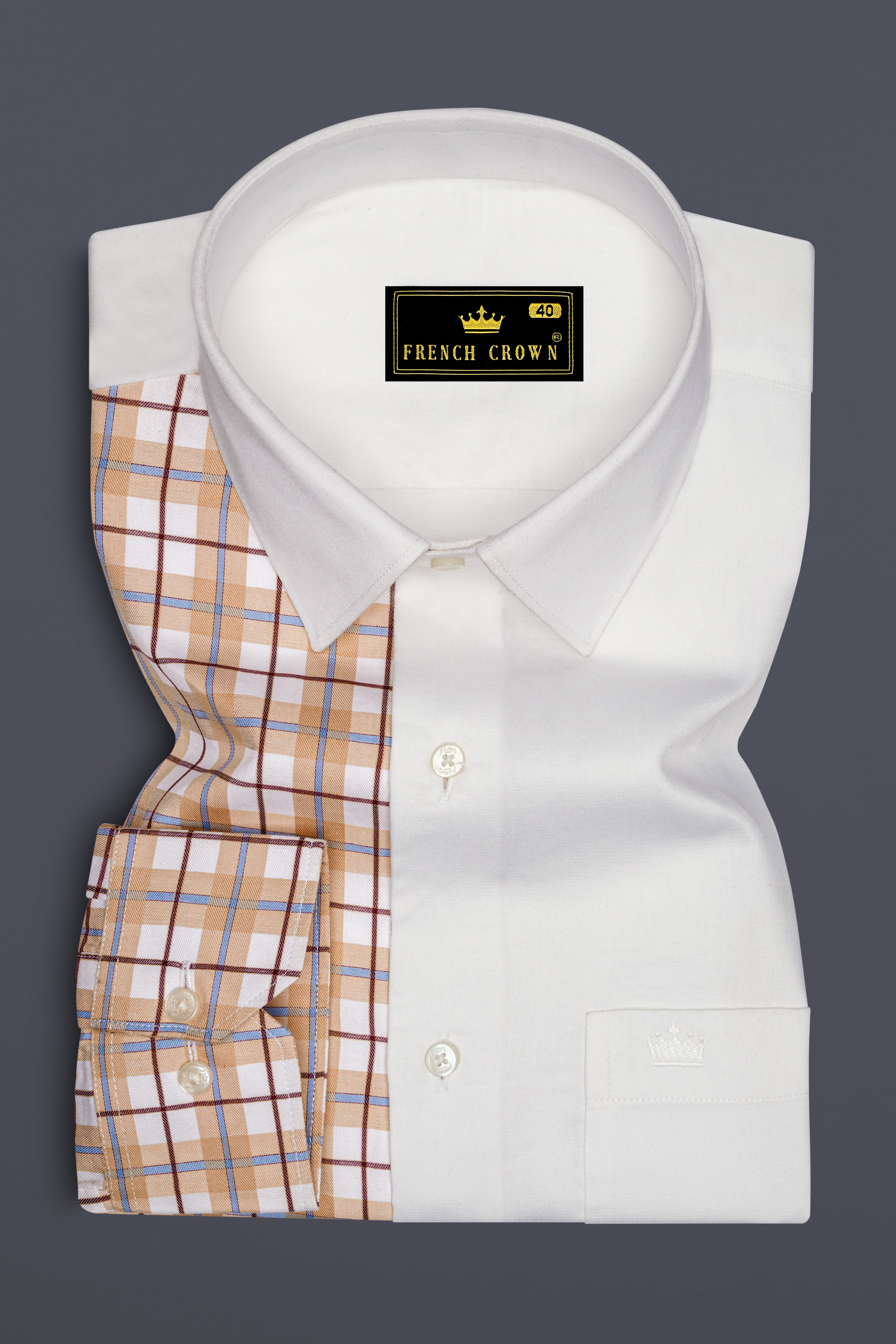 Half Almond Half White Plaid Super Soft Premium Cotton Shirt