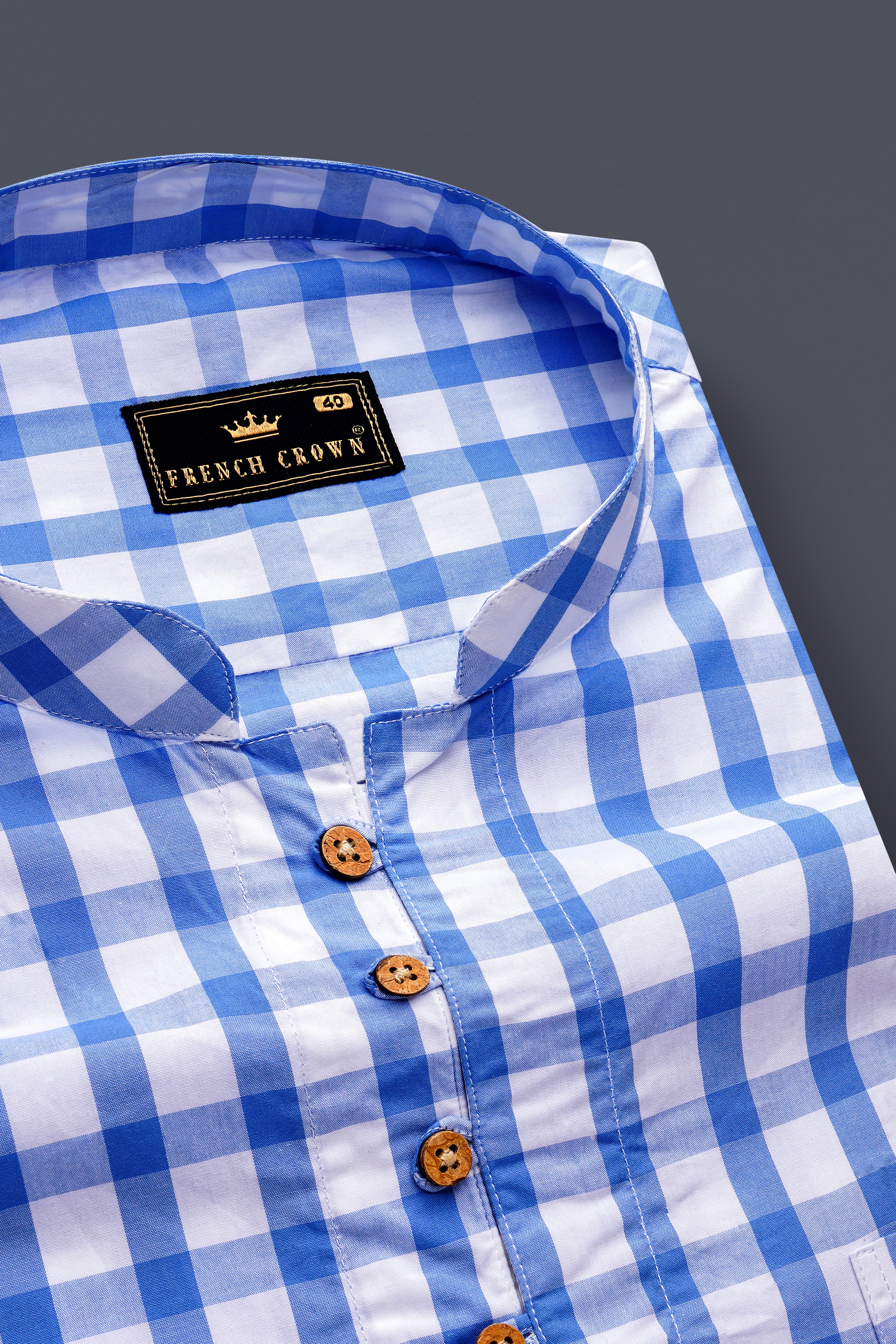 Carolina Blue Plaid Premium Cotton Kurta Shirt