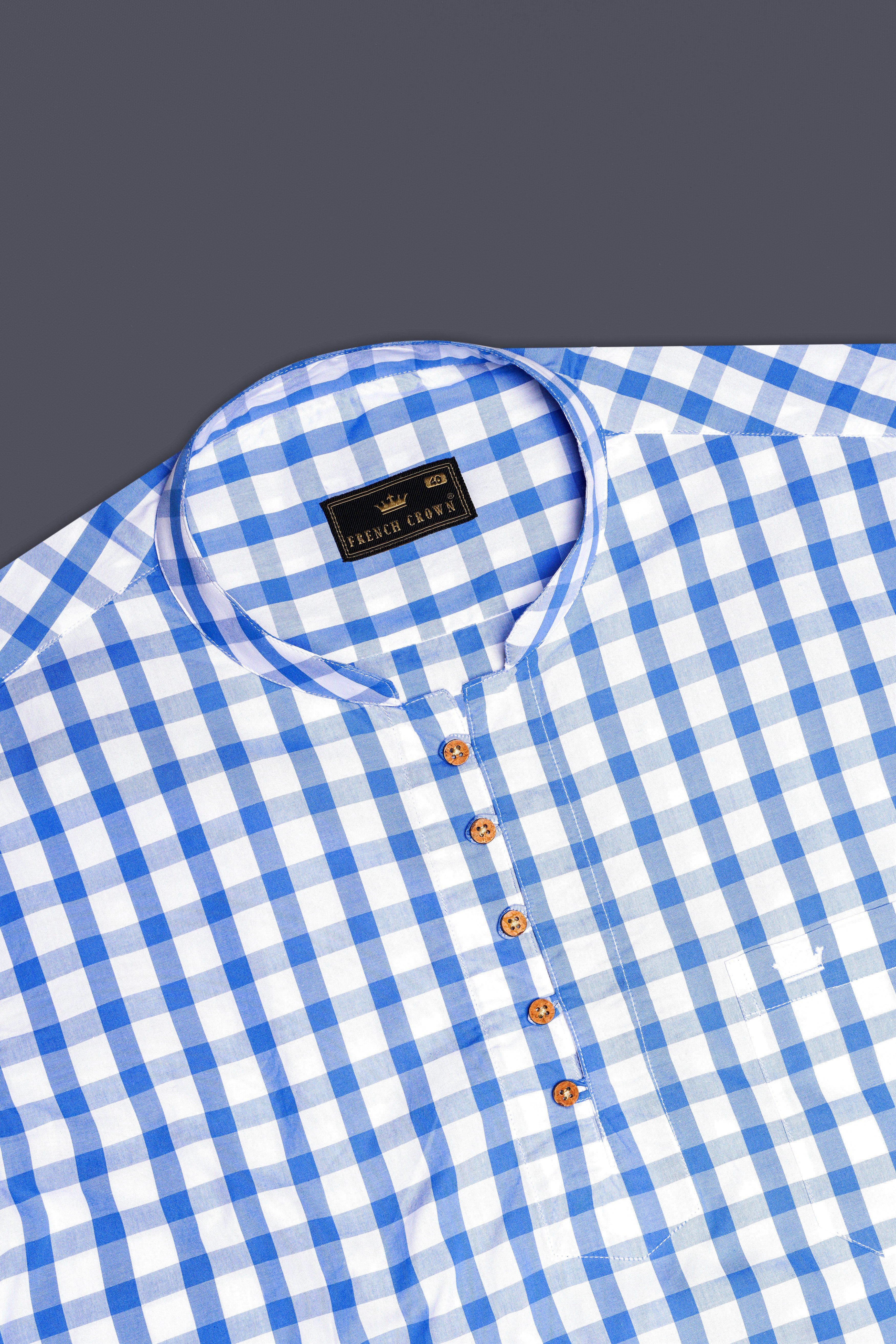 Carolina Blue Plaid Premium Cotton Kurta Shirt