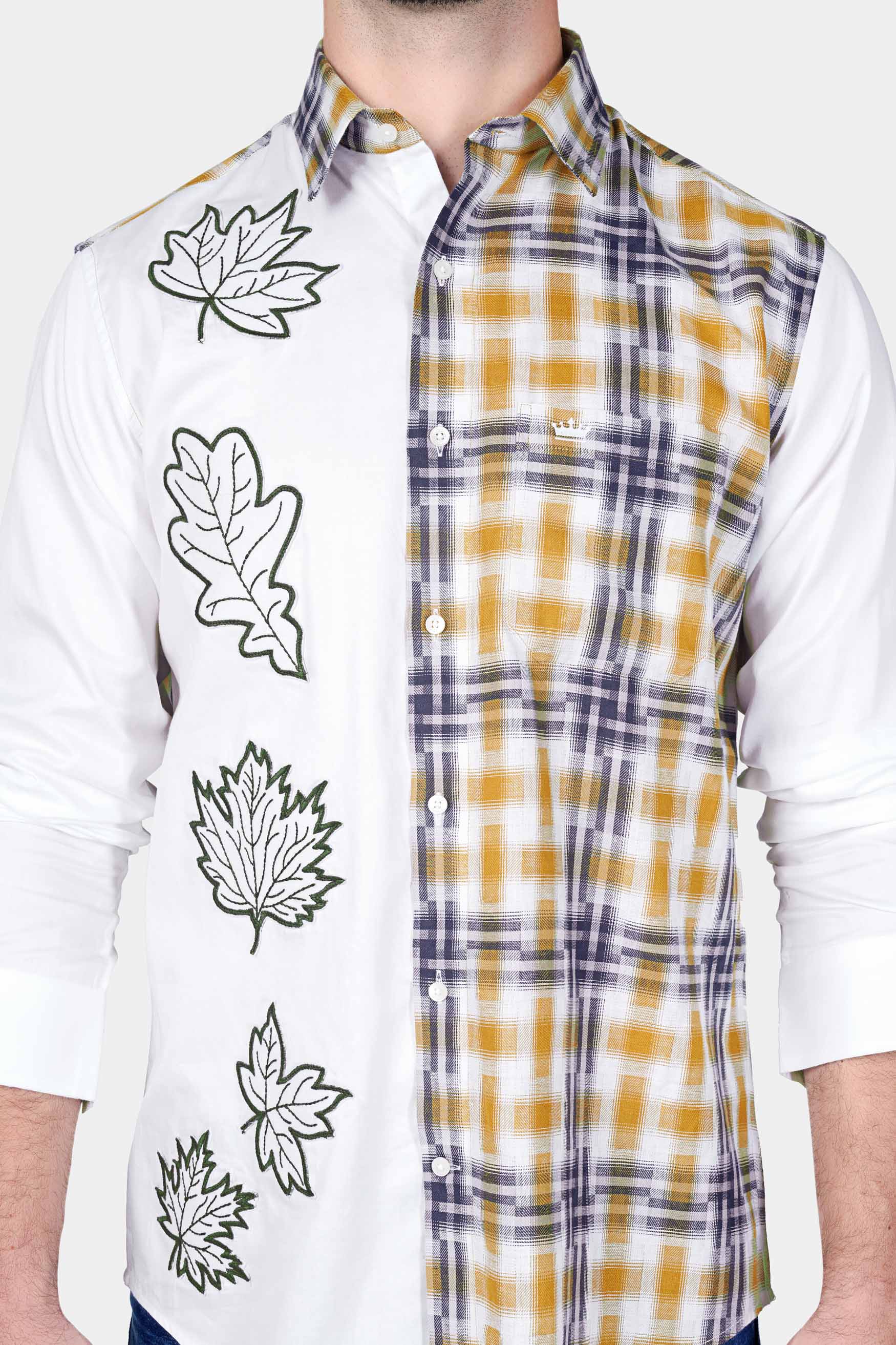 Bright White Leaves Embroidered with Muesli Brown and Midnight Blue Twill Premium Cotton Designer Shirt 6650-D5-E338-38, 6650-D5-E338-H-38, 6650-D5-E338-39, 6650-D5-E338-H-39, 6650-D5-E338-40, 6650-D5-E338-H-40, 6650-D5-E338-42, 6650-D5-E338-H-42, 6650-D5-E338-44, 6650-D5-E338-H-44, 6650-D5-E338-46, 6650-D5-E338-H-46, 6650-D5-E338-48, 6650-D5-E338-H-48, 6650-D5-E338-50, 6650-D5-E338-H-50, 6650-D5-E338-52, 6650-D5-E338-H-52