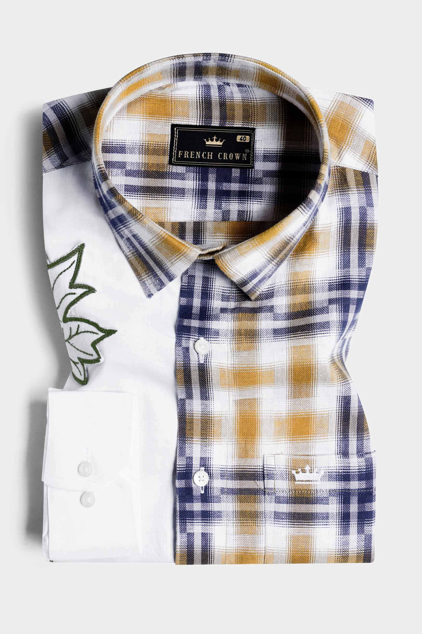 Bright White Leaves Embroidered with Muesli Brown and Midnight Blue Twill Premium Cotton Designer Shirt 6650-D5-E338-38, 6650-D5-E338-H-38, 6650-D5-E338-39, 6650-D5-E338-H-39, 6650-D5-E338-40, 6650-D5-E338-H-40, 6650-D5-E338-42, 6650-D5-E338-H-42, 6650-D5-E338-44, 6650-D5-E338-H-44, 6650-D5-E338-46, 6650-D5-E338-H-46, 6650-D5-E338-48, 6650-D5-E338-H-48, 6650-D5-E338-50, 6650-D5-E338-H-50, 6650-D5-E338-52, 6650-D5-E338-H-52
